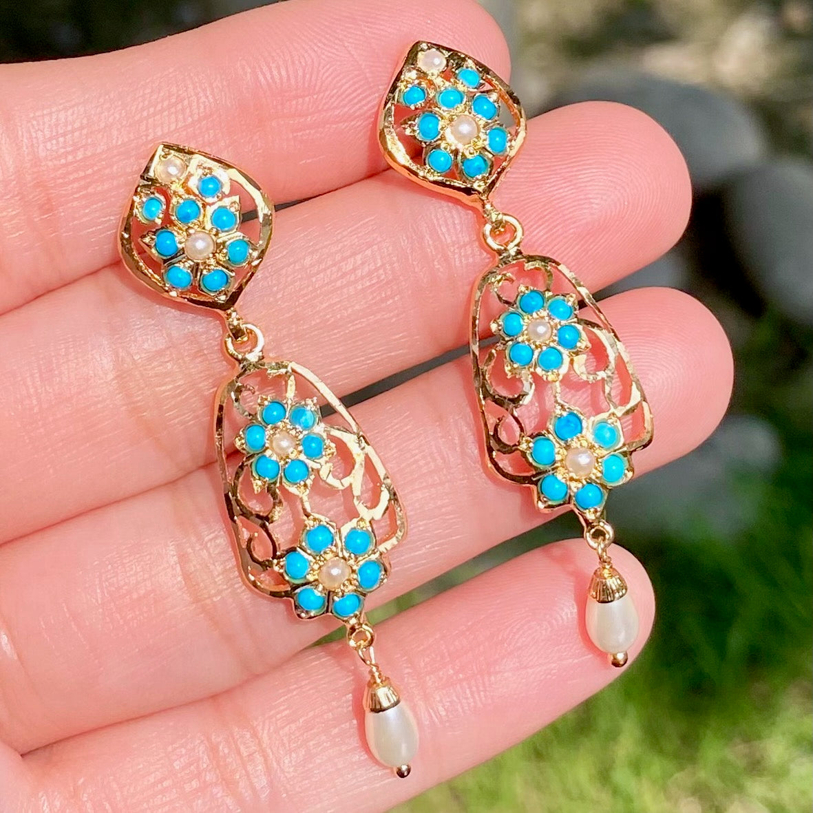 Gold Plated Hyderabadi Jadau Earrings | Premium Artificial Jewelry BER 084