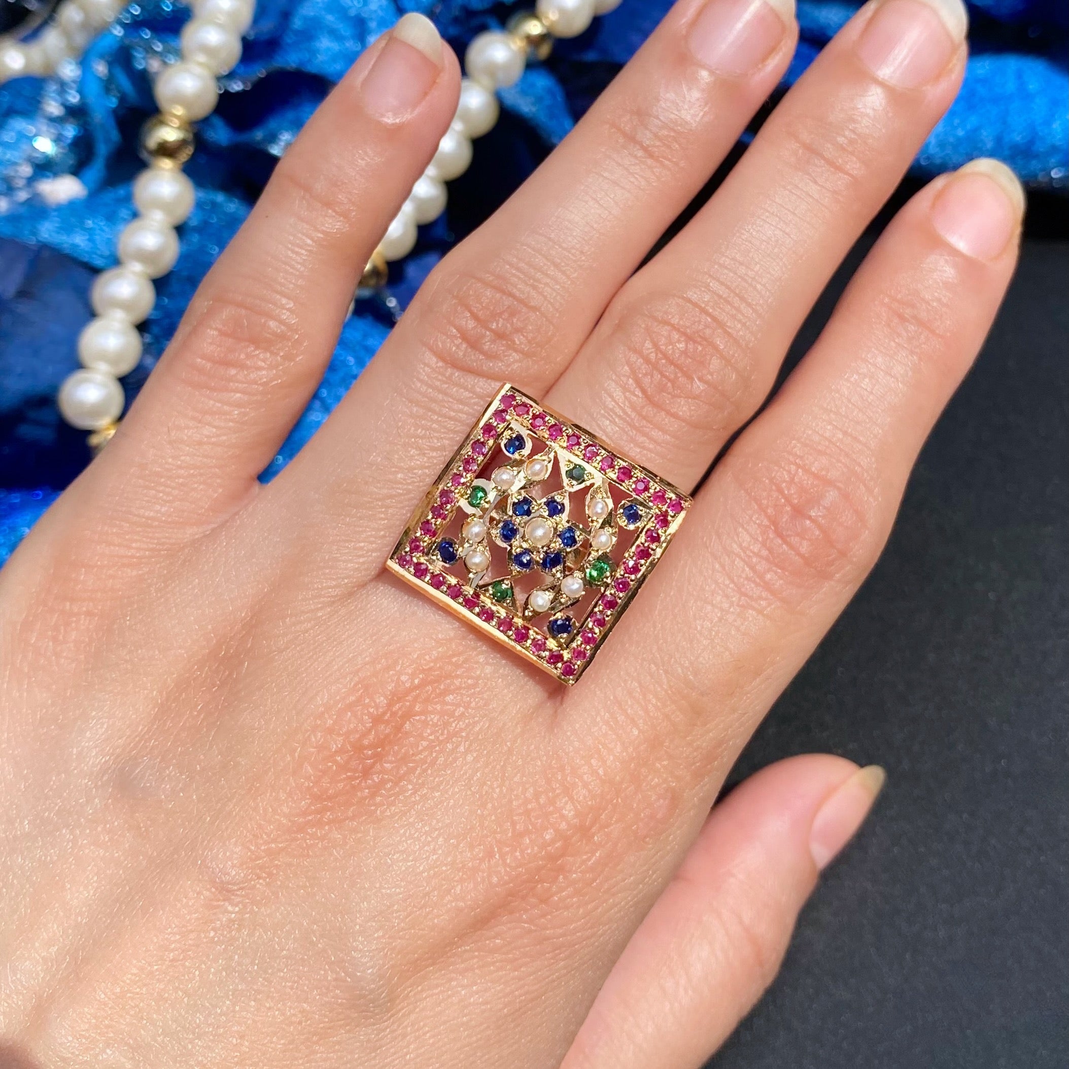 Multicoloured Square Jadau Ring | LR 042