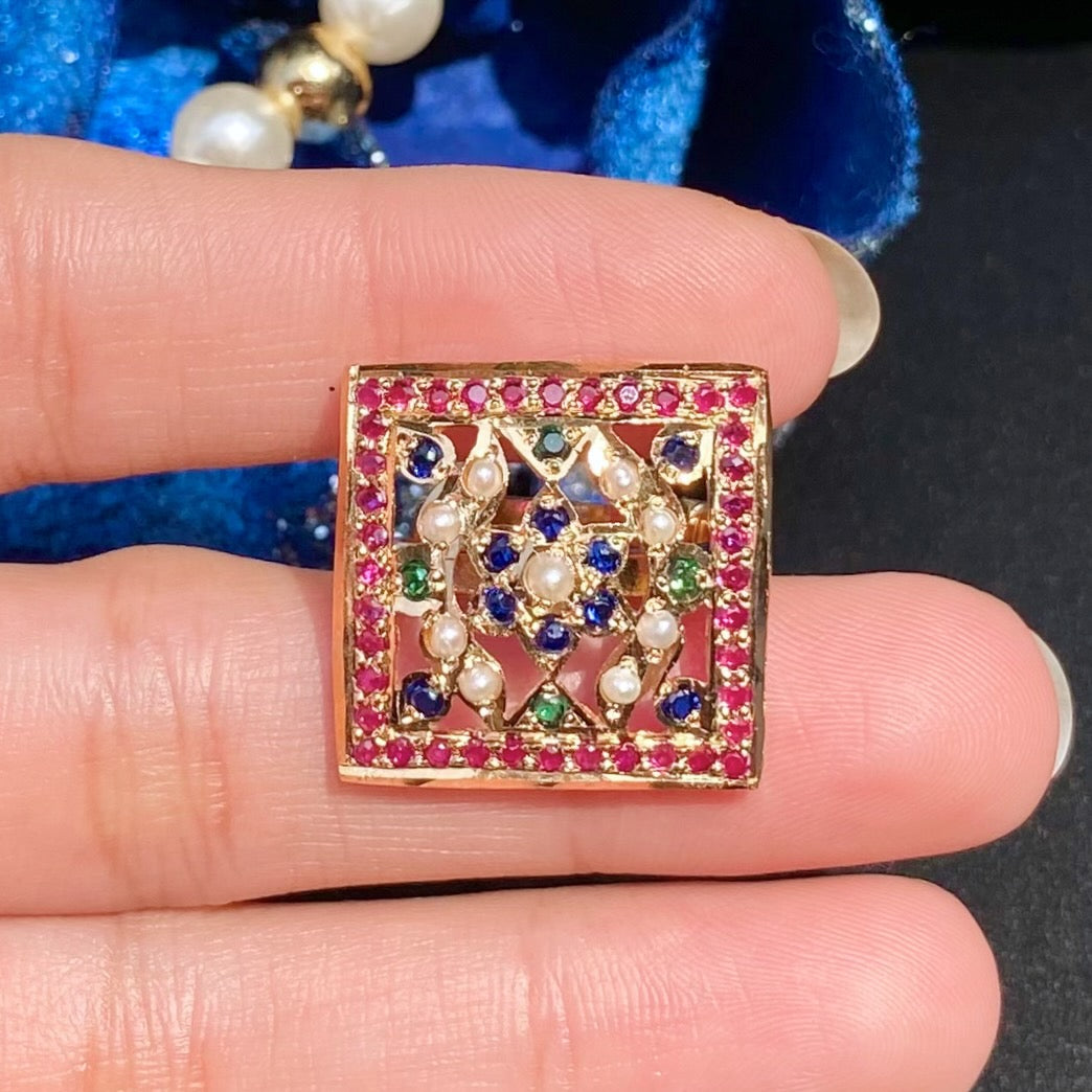 Gold Plated Silver Jewelry Online | Multicoloured Square Jadau Ring | LR 042