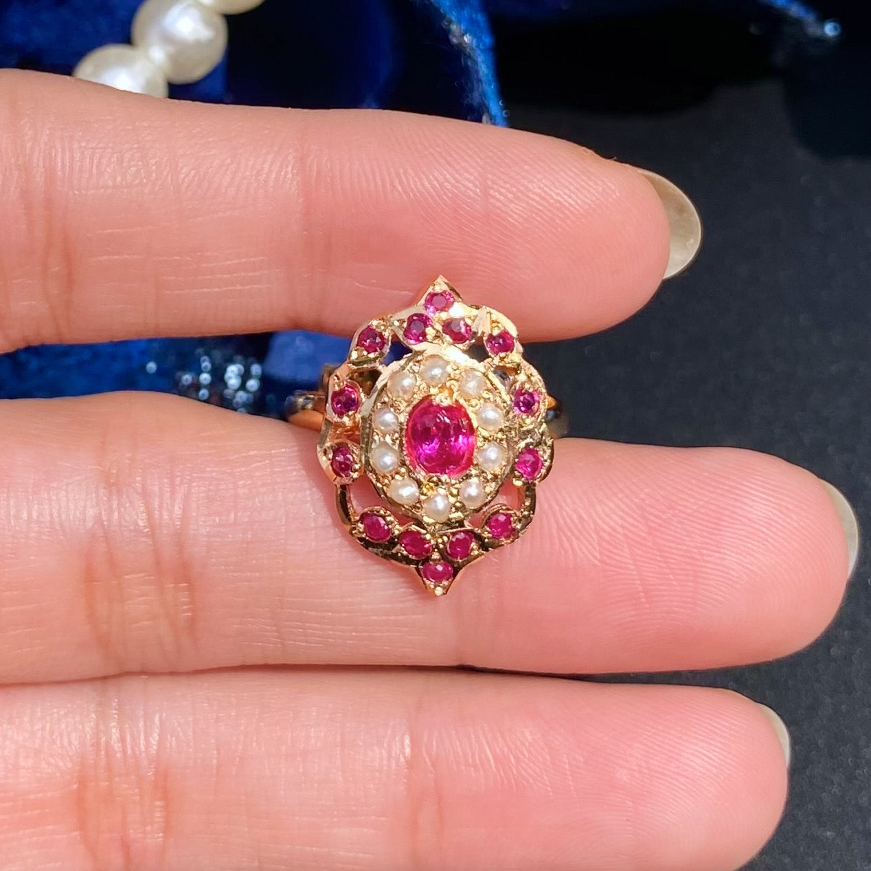 Pearl Ruby Ring | Punjabi Jadau Jewellery Online LR 044