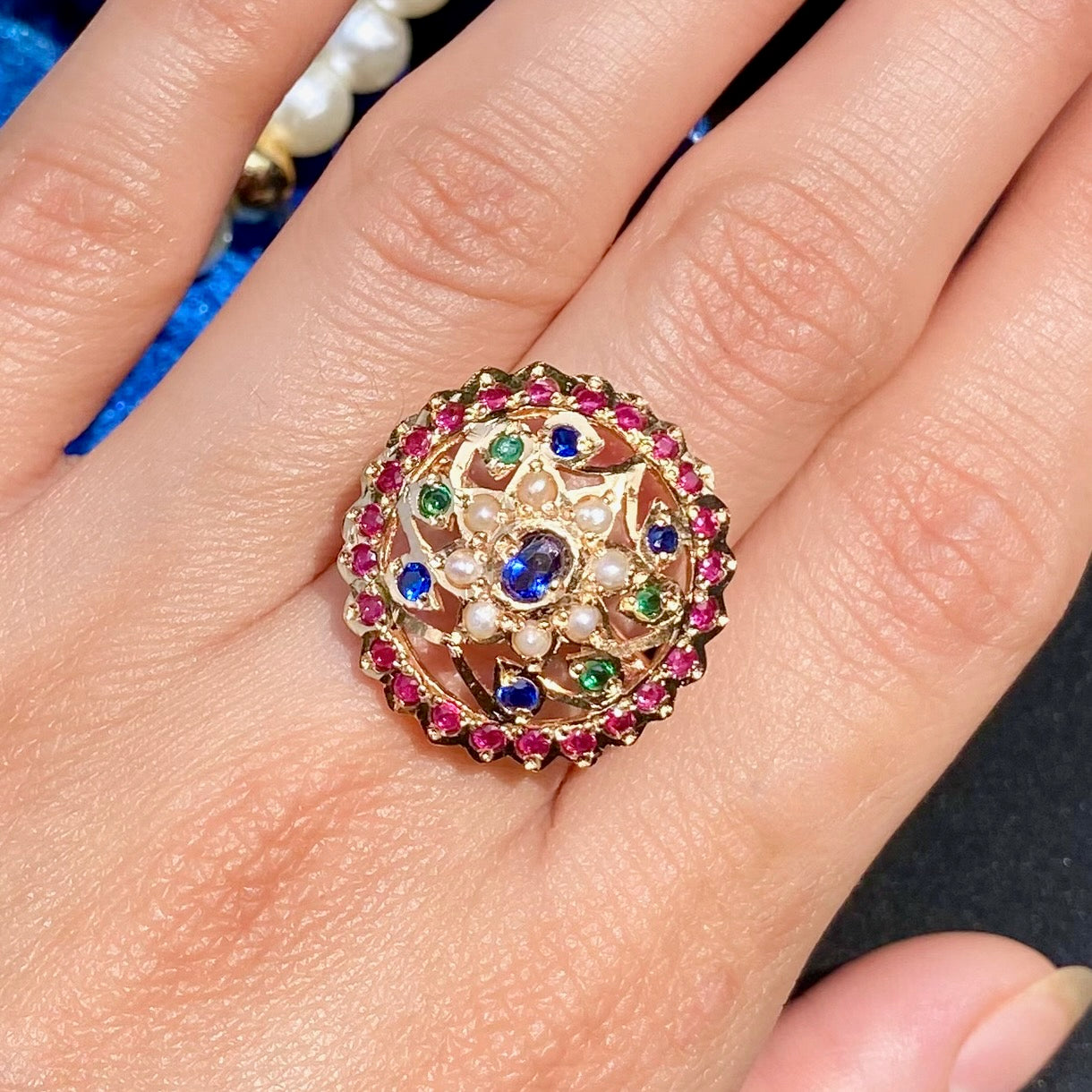 Multicoloured Jadau Ring | LR 045