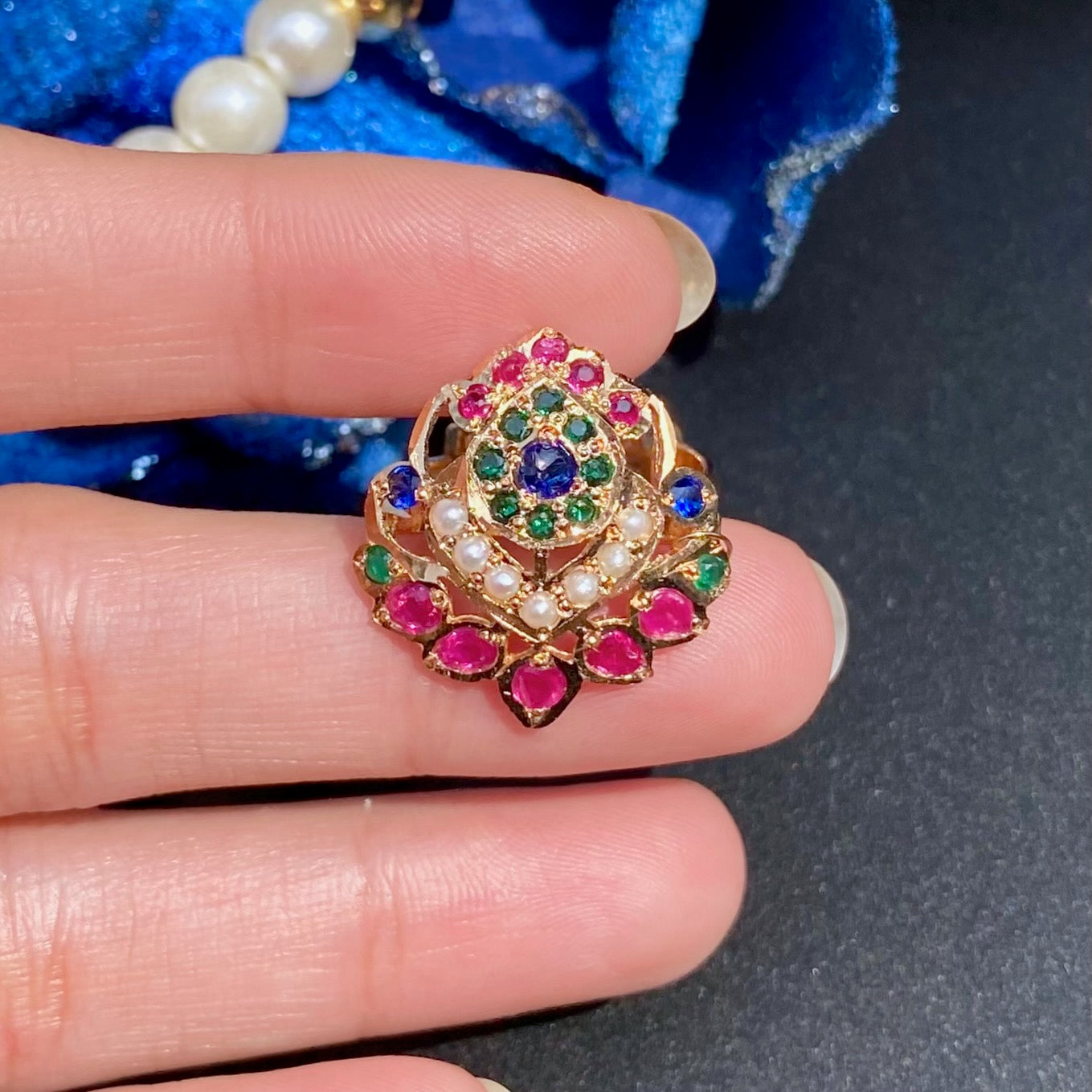 Delicate Multicoloured Jadau Ring | LR 047