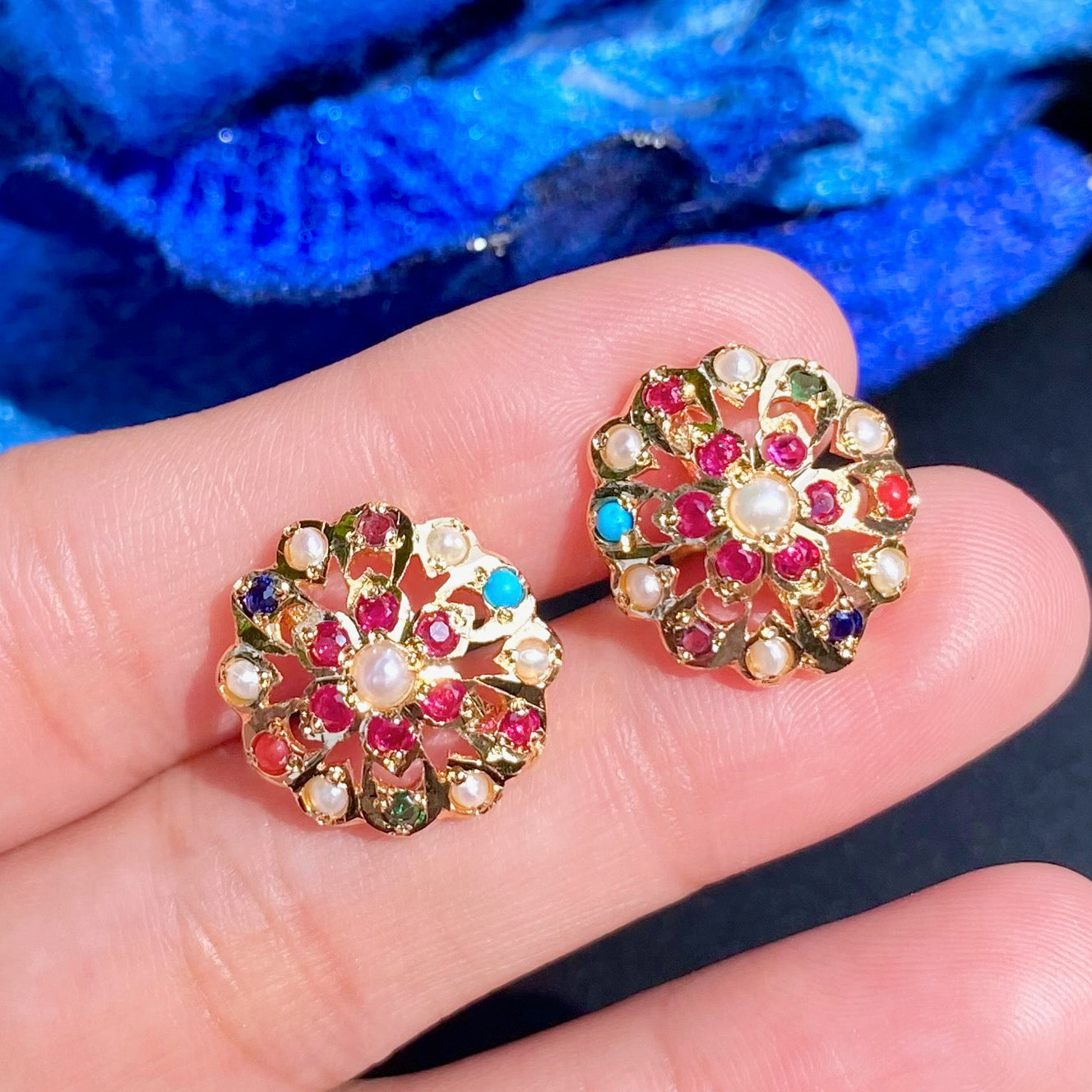 Exquisite Jadau Studs | Gold Plated on Mixed Metal Base BER 096