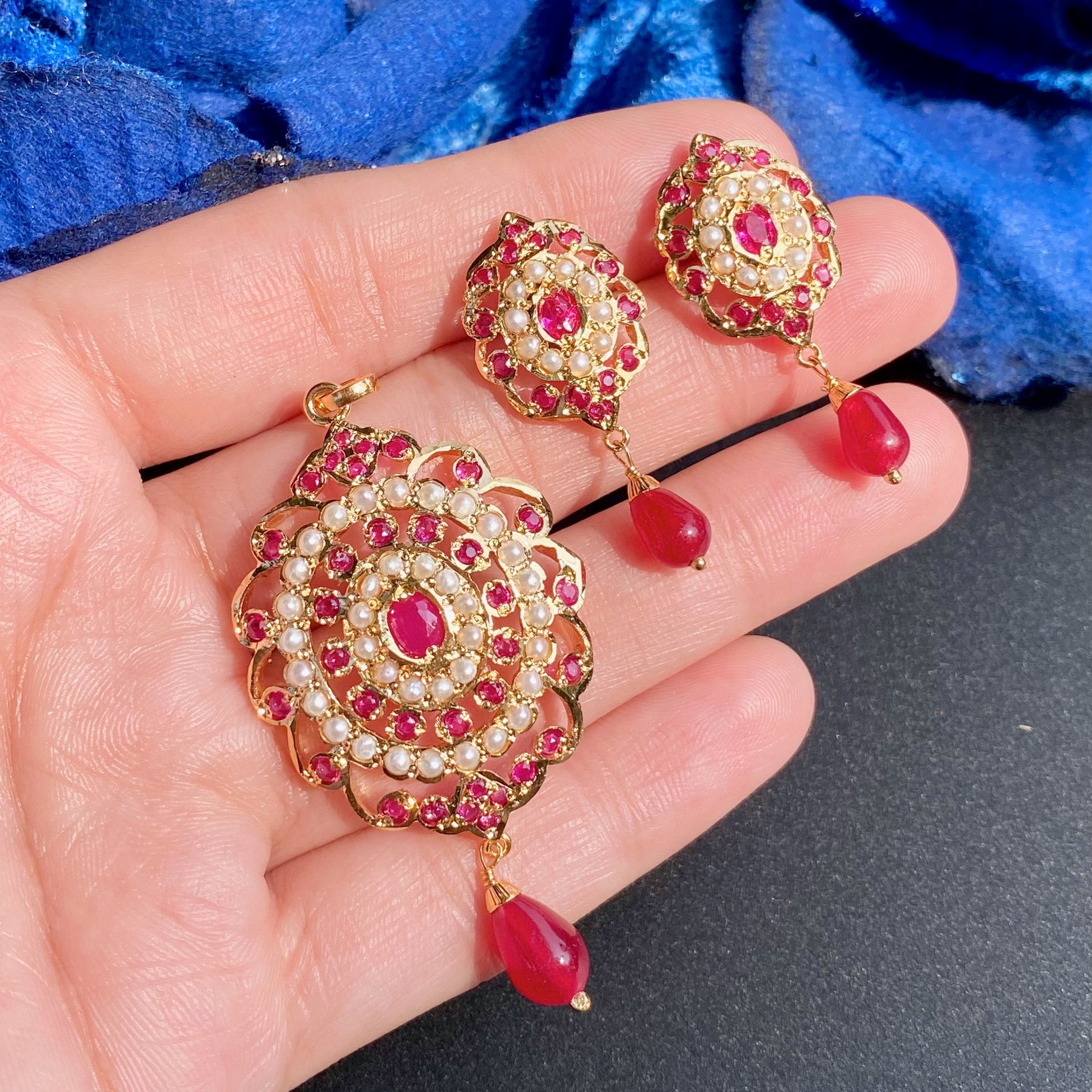 Gold Plated Jadau Locket Set | Premium Artificial Jewelry on Mixed Metal BPS 008