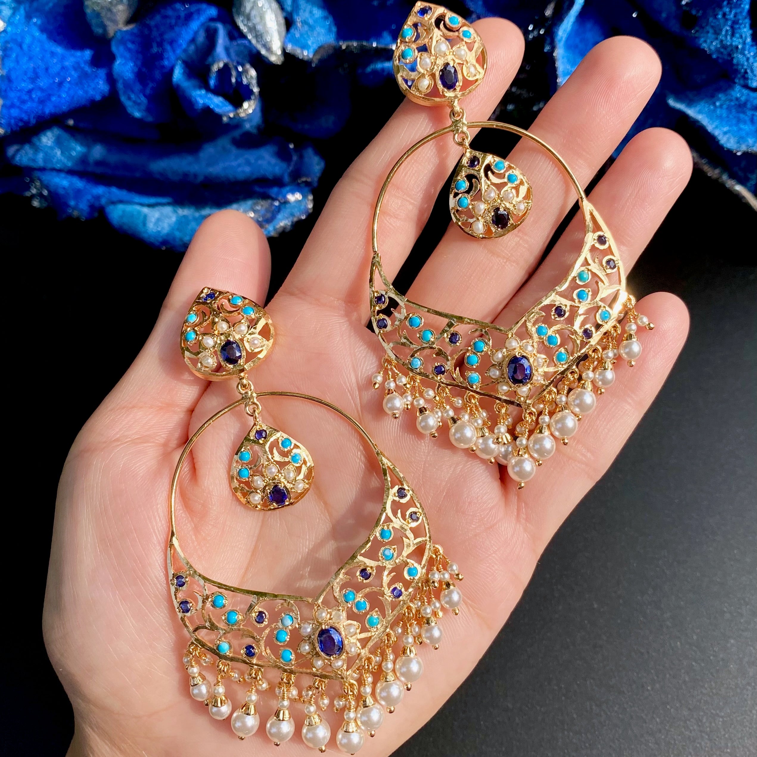 Two Tone Jadau Chandbali Earrings | Mixed Metal Base BER 128