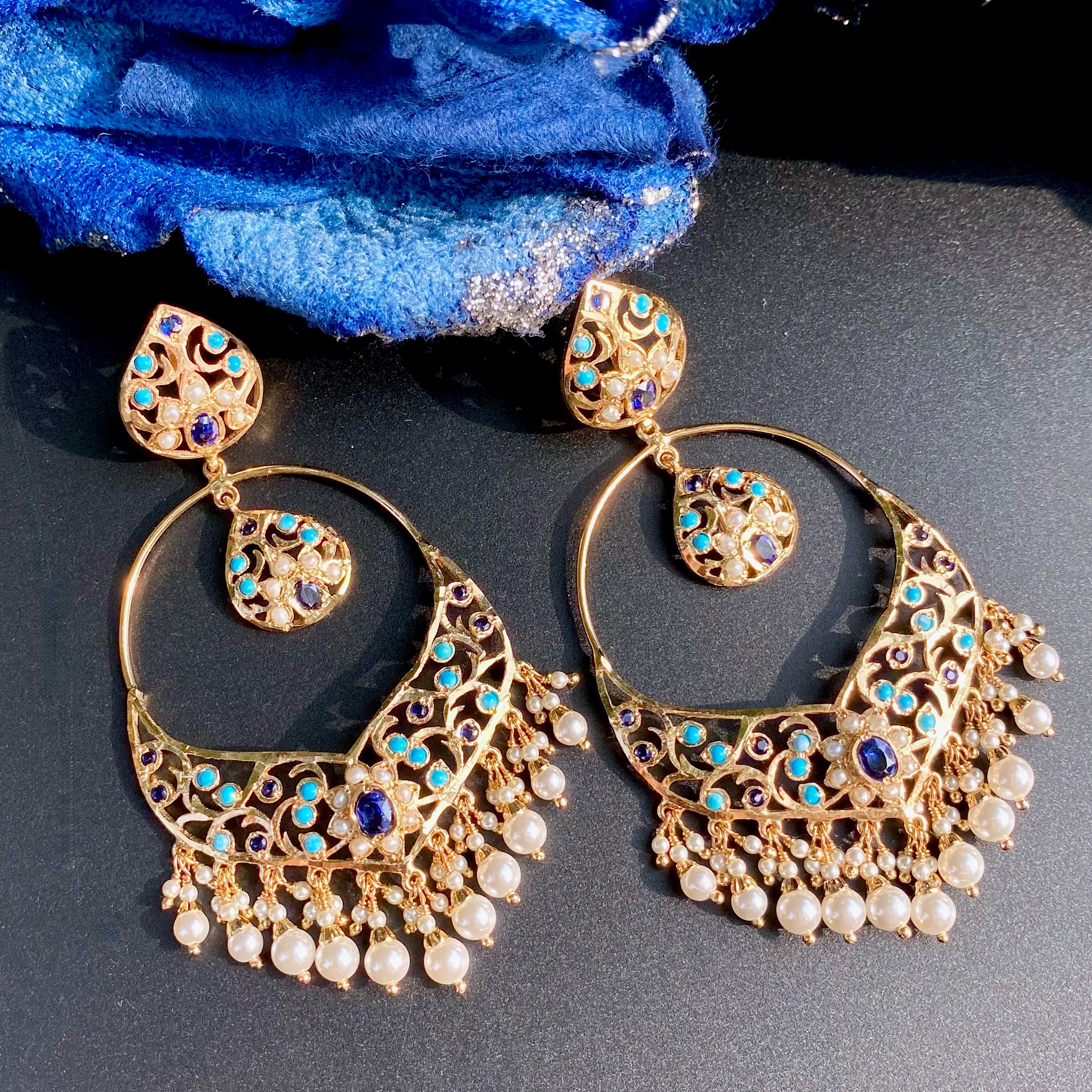 Two Tone Jadau Chandbali Earrings | Mixed Metal Base BER 128