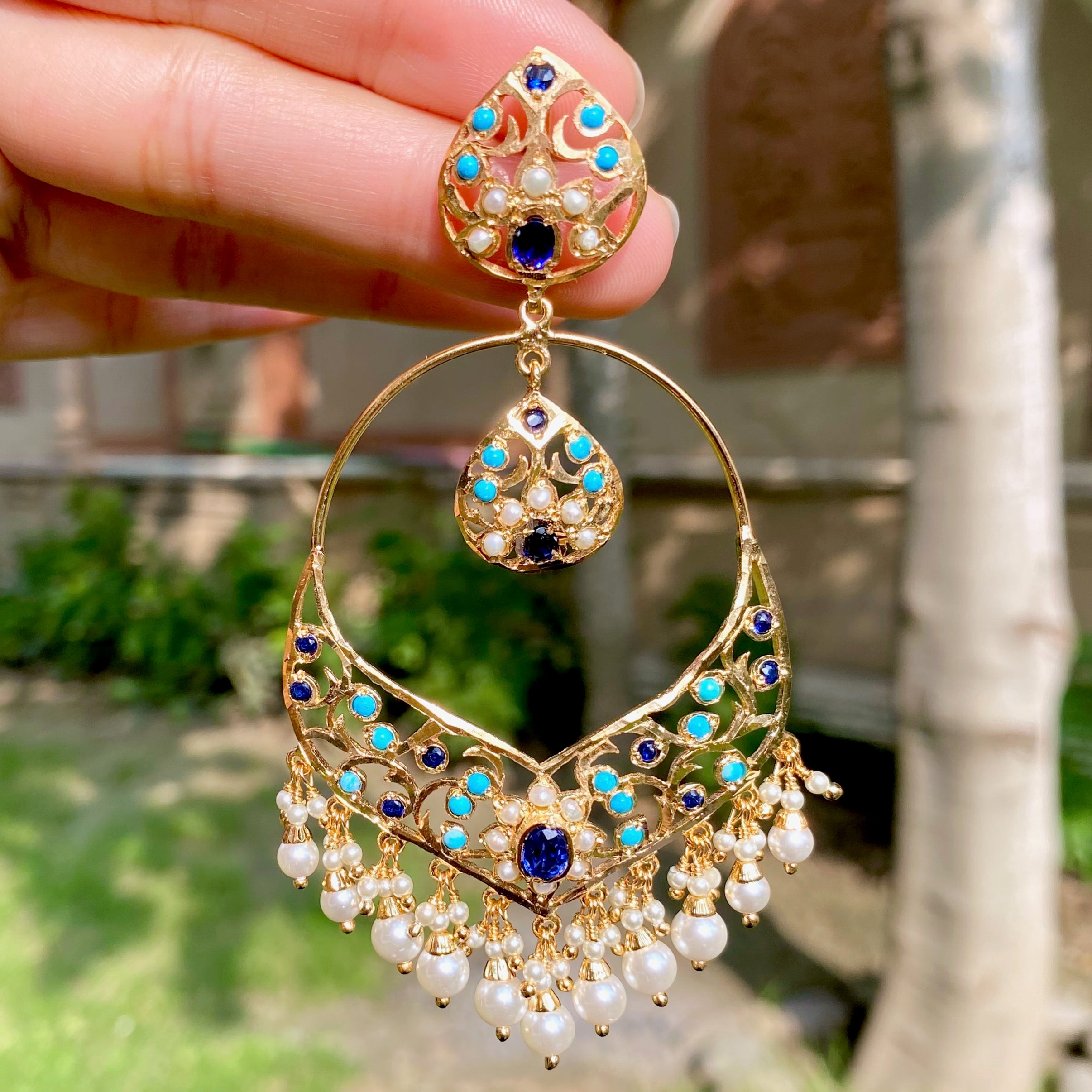 Two Tone Jadau Chandbali Earrings | Mixed Metal Base BER 128