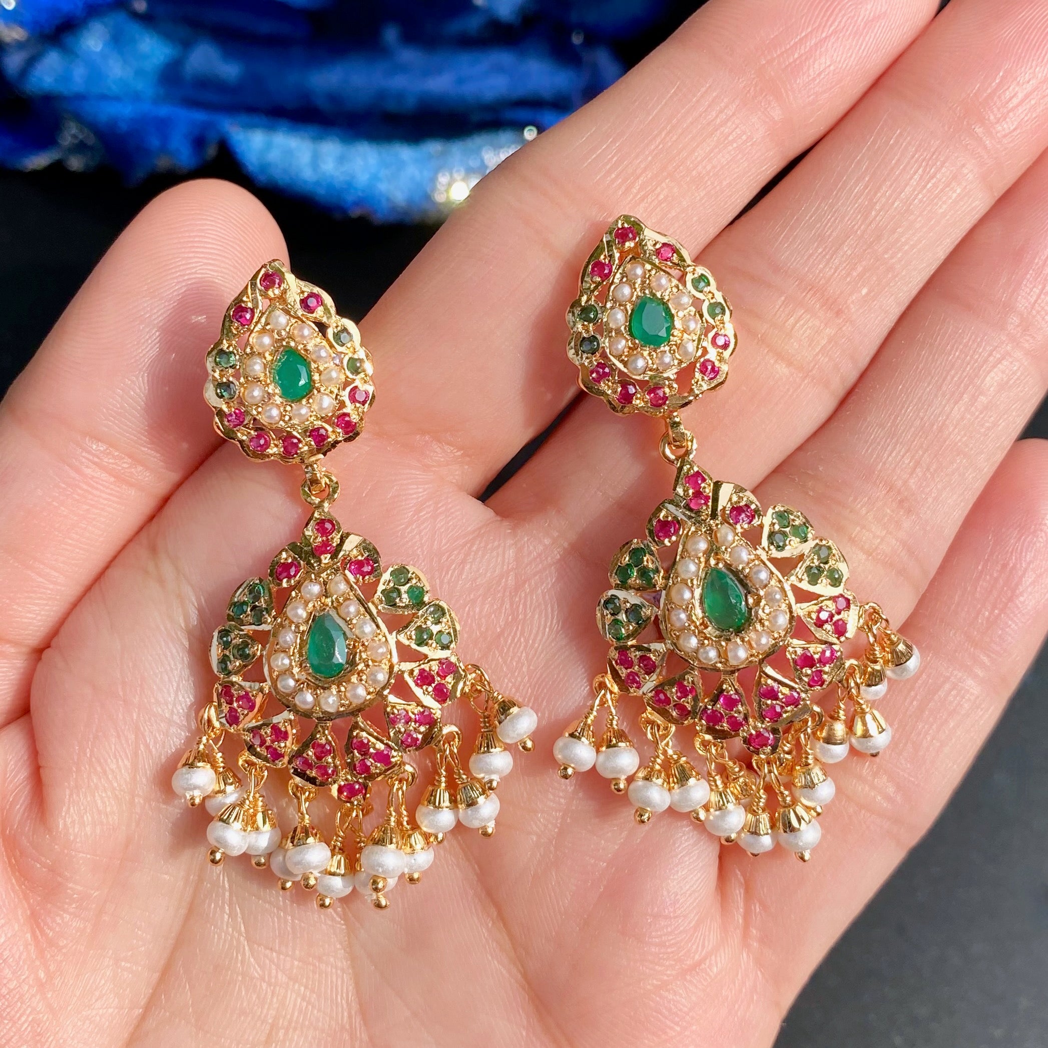 Gold Tone Jadau Dangler Earrings | Artificial Jewelry BER 101