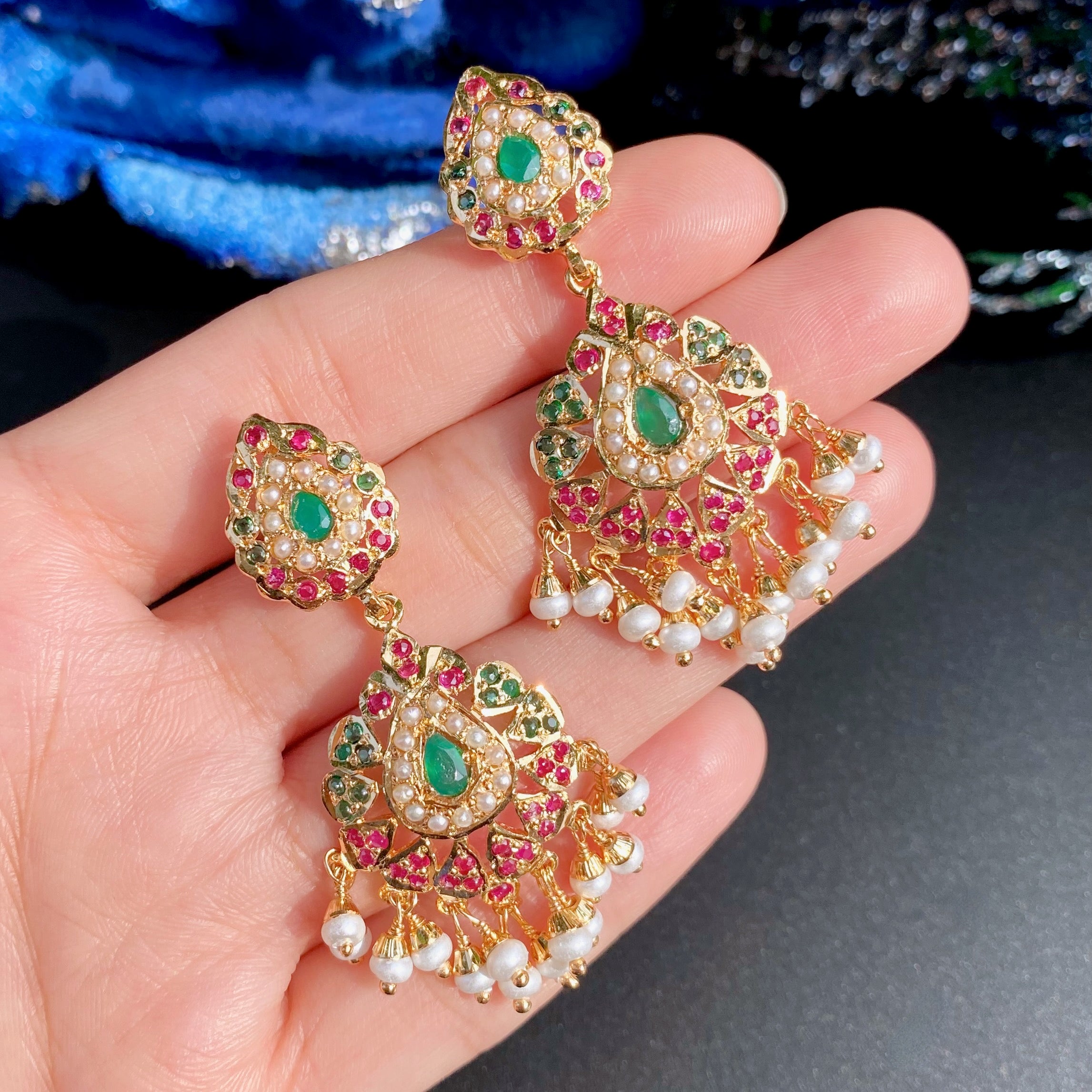 Gold Tone Jadau Dangler Earrings | Artificial Jewelry BER 101