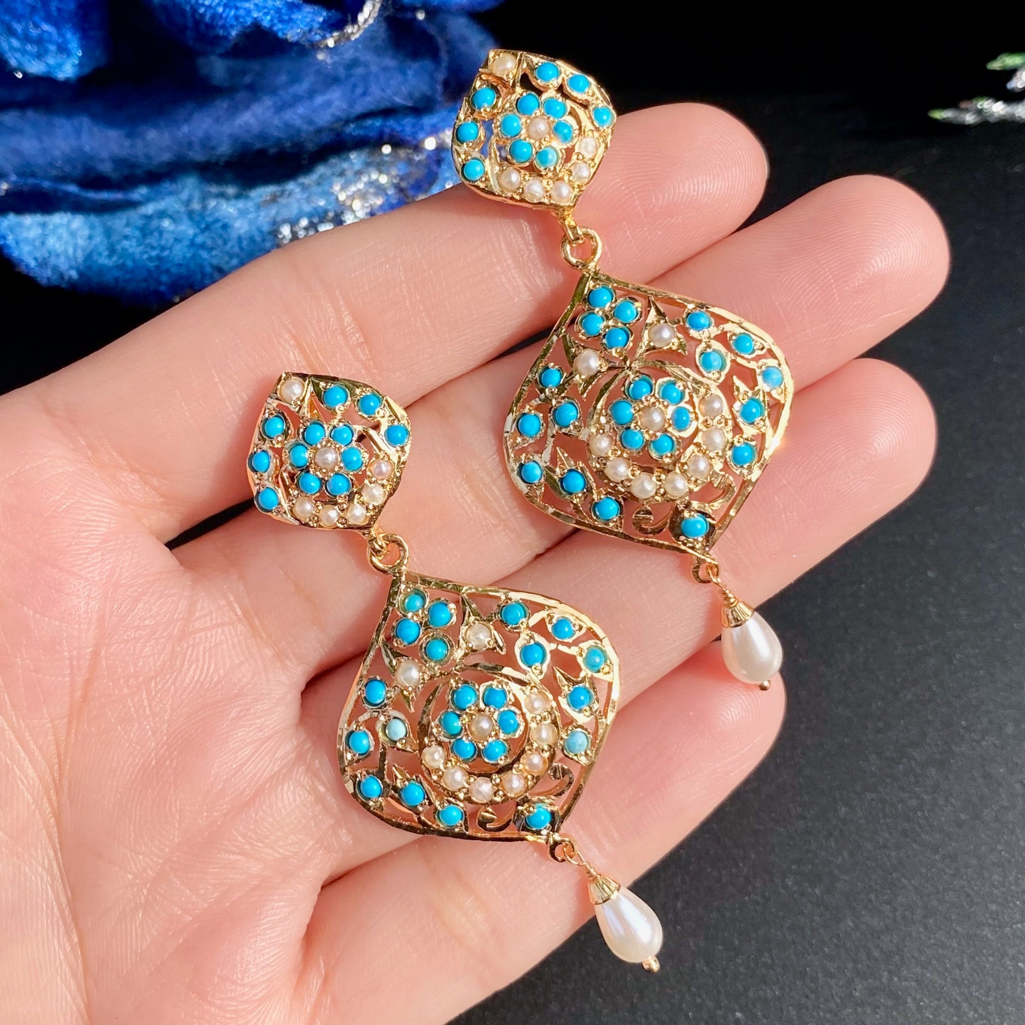 Gold Tone Jadau Dangler Earrings | Artificial Jewelry BER 115