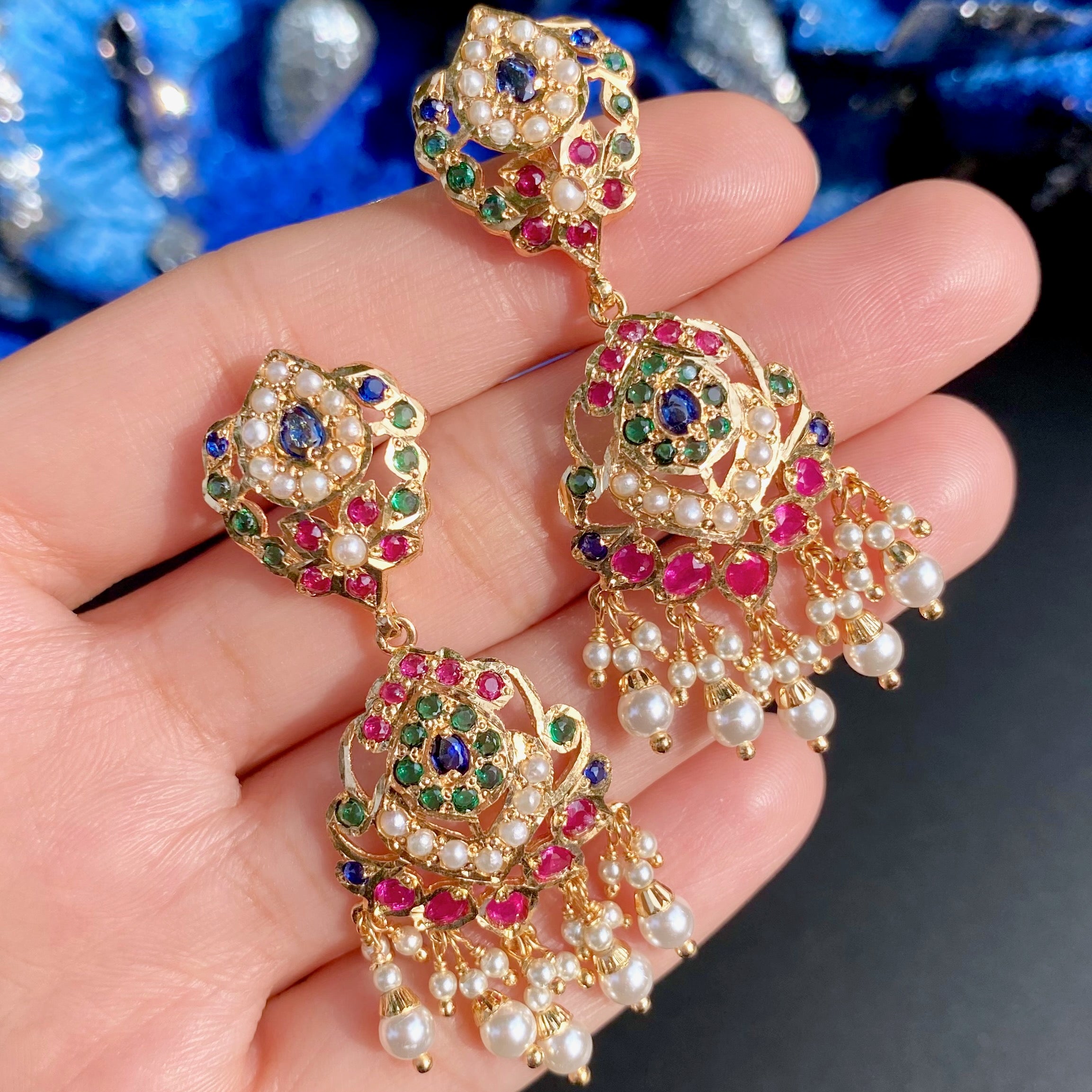 Gold Plated Jadau Dangler Earrings | Artificial Jewelry BER 125
