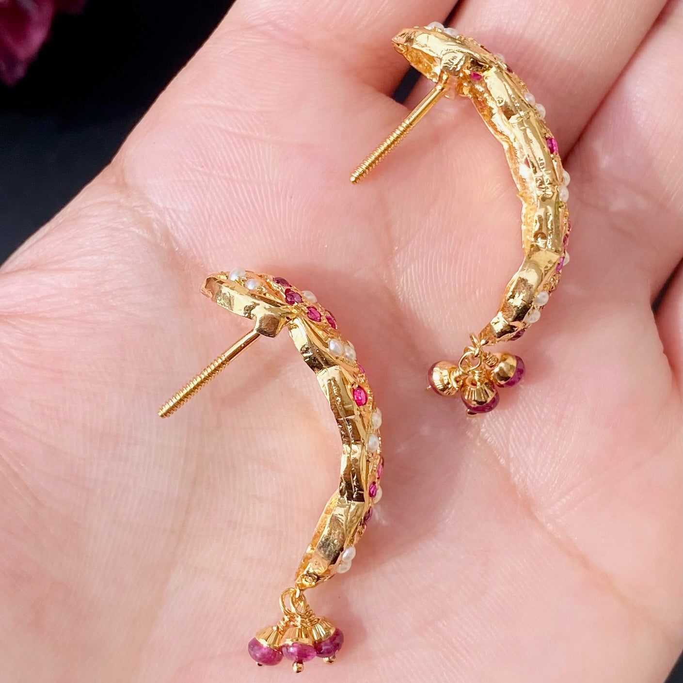 Estate Top Gem Ruby J-Hoop Earrings | Exquisite Jewelry for Every Occasion  | FWCJ