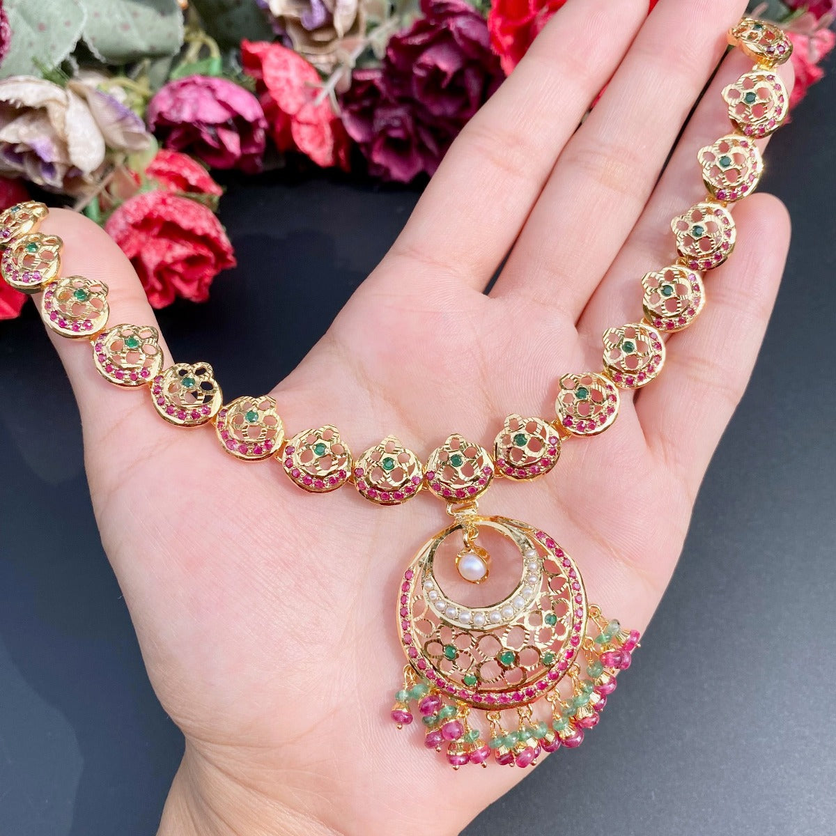 jadau necklace with jali work