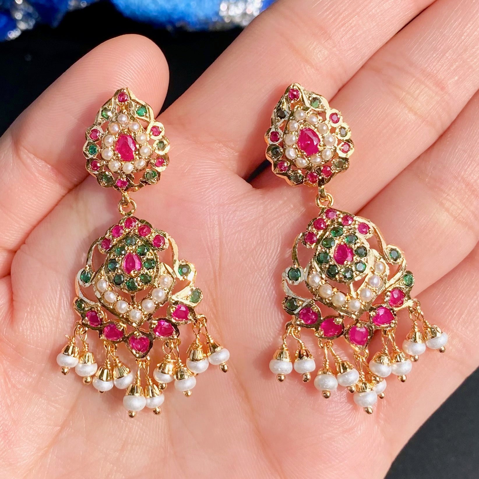 Gold Tone Jadau Dangler Earrings | Artificial Jewelry BER 114