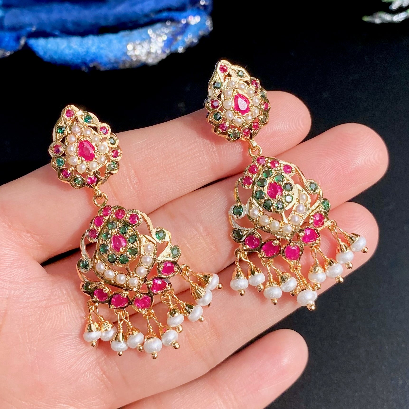 Gold Tone Jadau Dangler Earrings | Artificial Jewelry BER 114