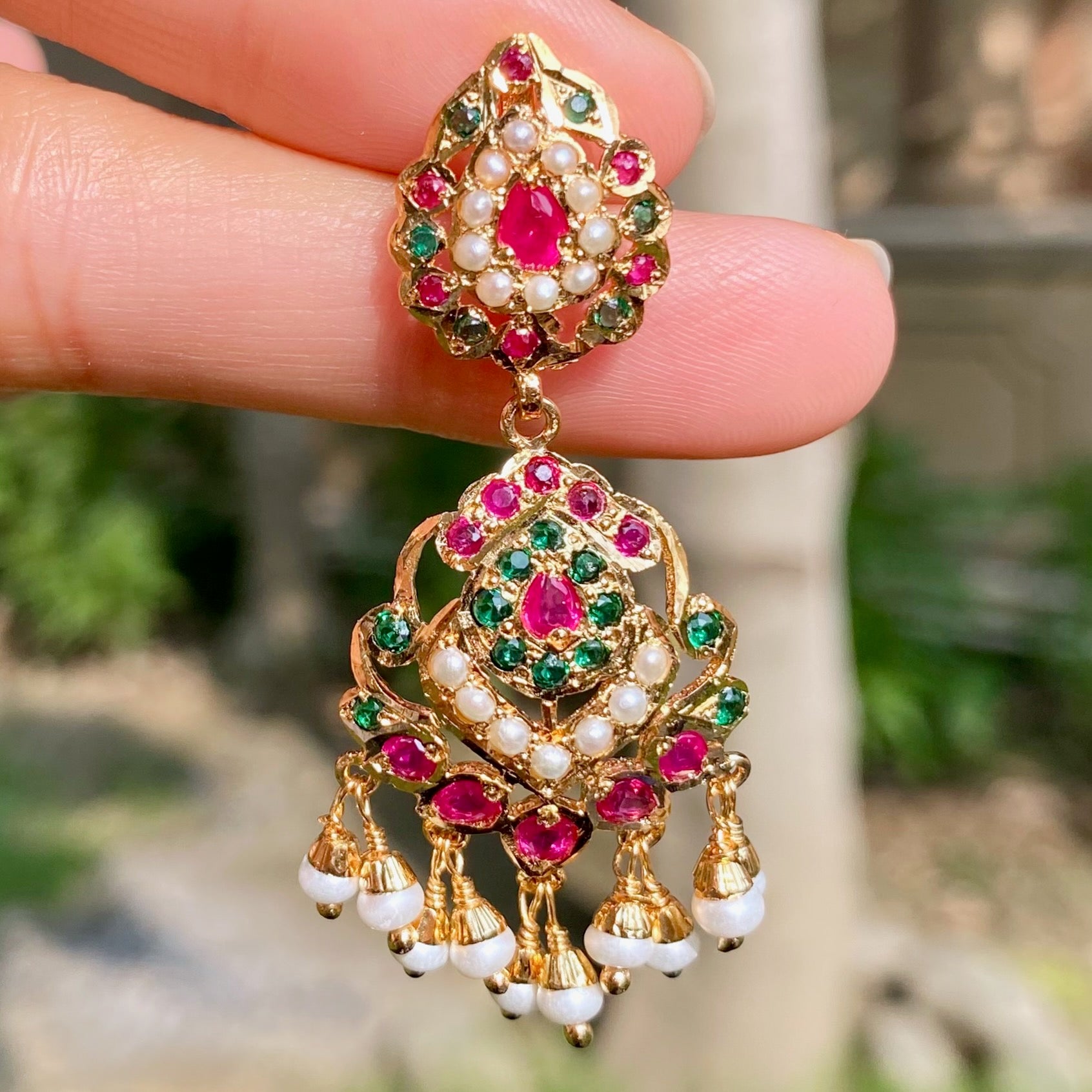 Gold Tone Jadau Dangler Earrings | Artificial Jewelry BER 114