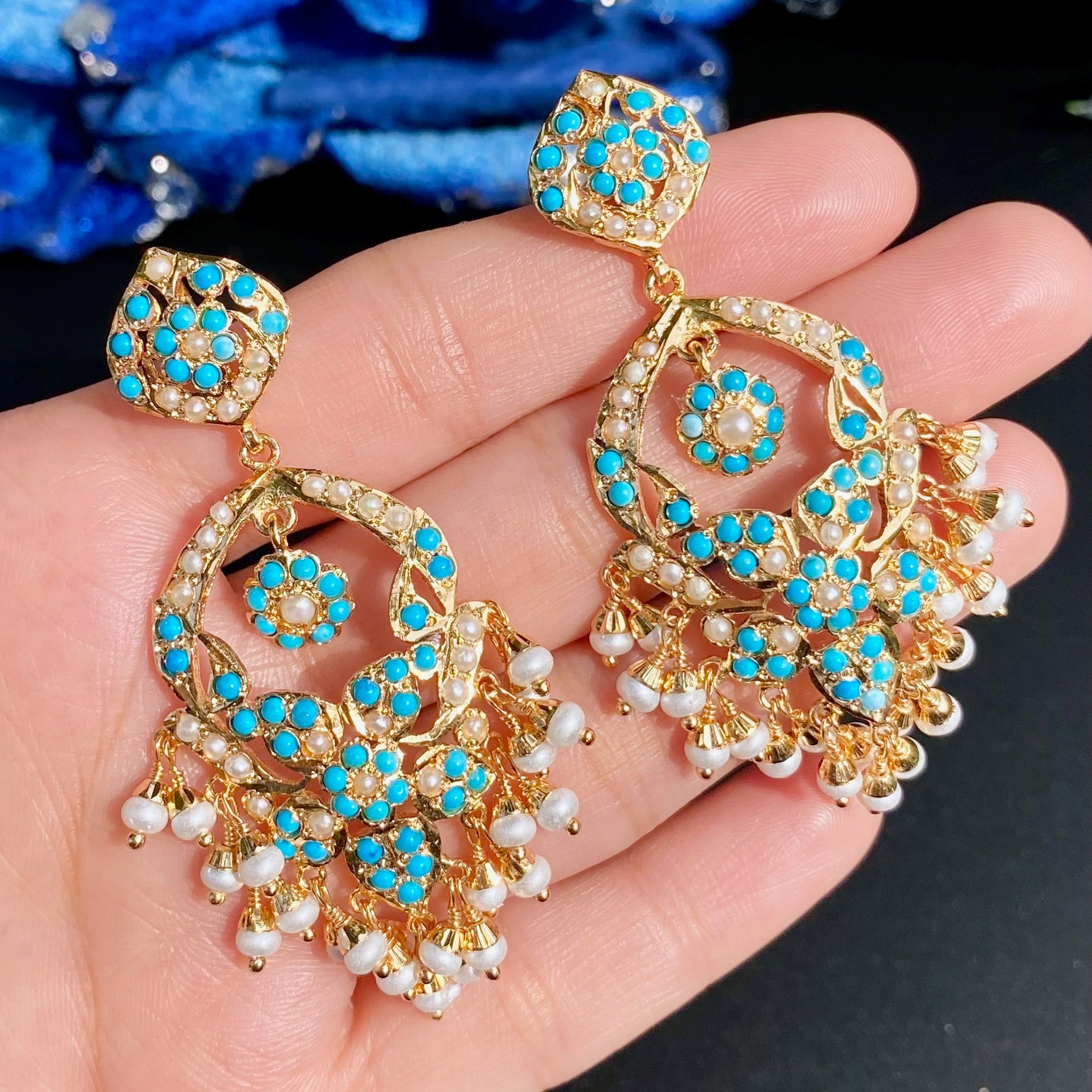 Feroza Chandbali Earrings | Mixed Metal Base BER 127
