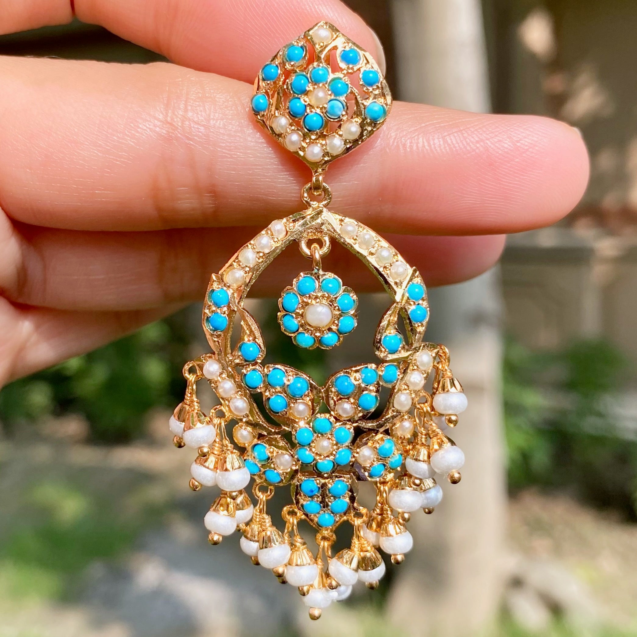 Feroza Chandbali Earrings | Mixed Metal Base BER 127