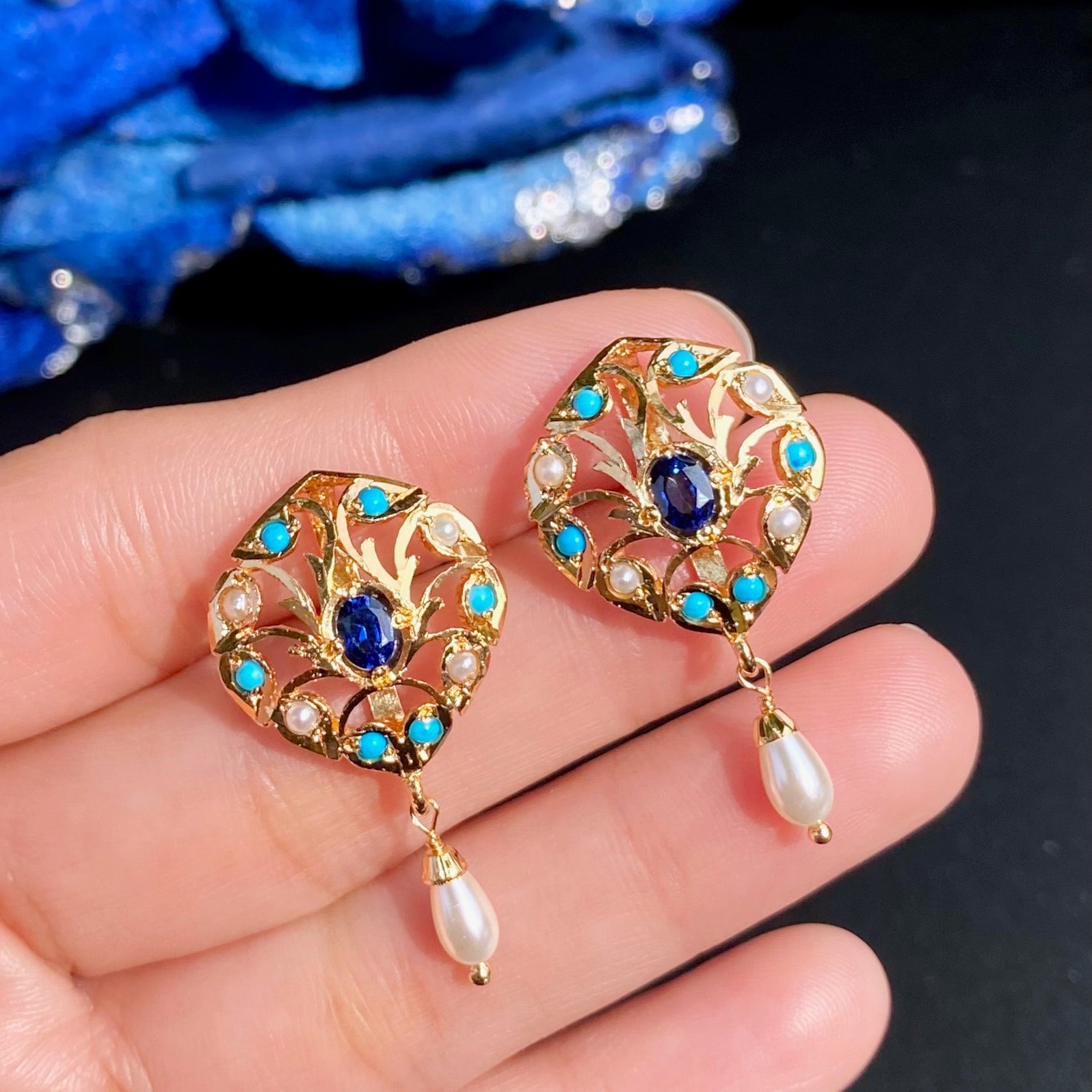 Charming Feroza Jadau Studs | Gold Plated on Mixed Metal Base BER 113