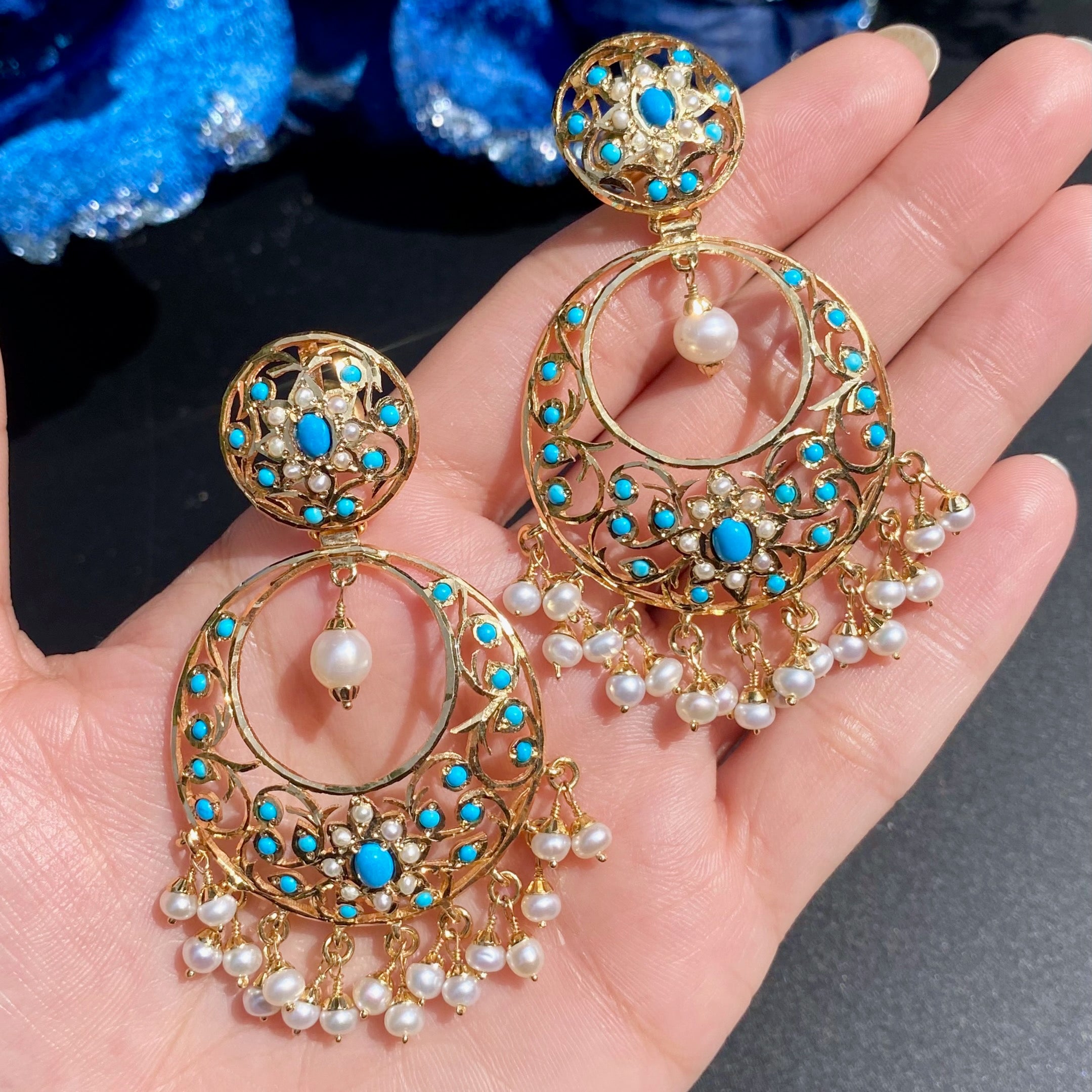 Turquoise Pearl Chandbali Earrings | ER 656