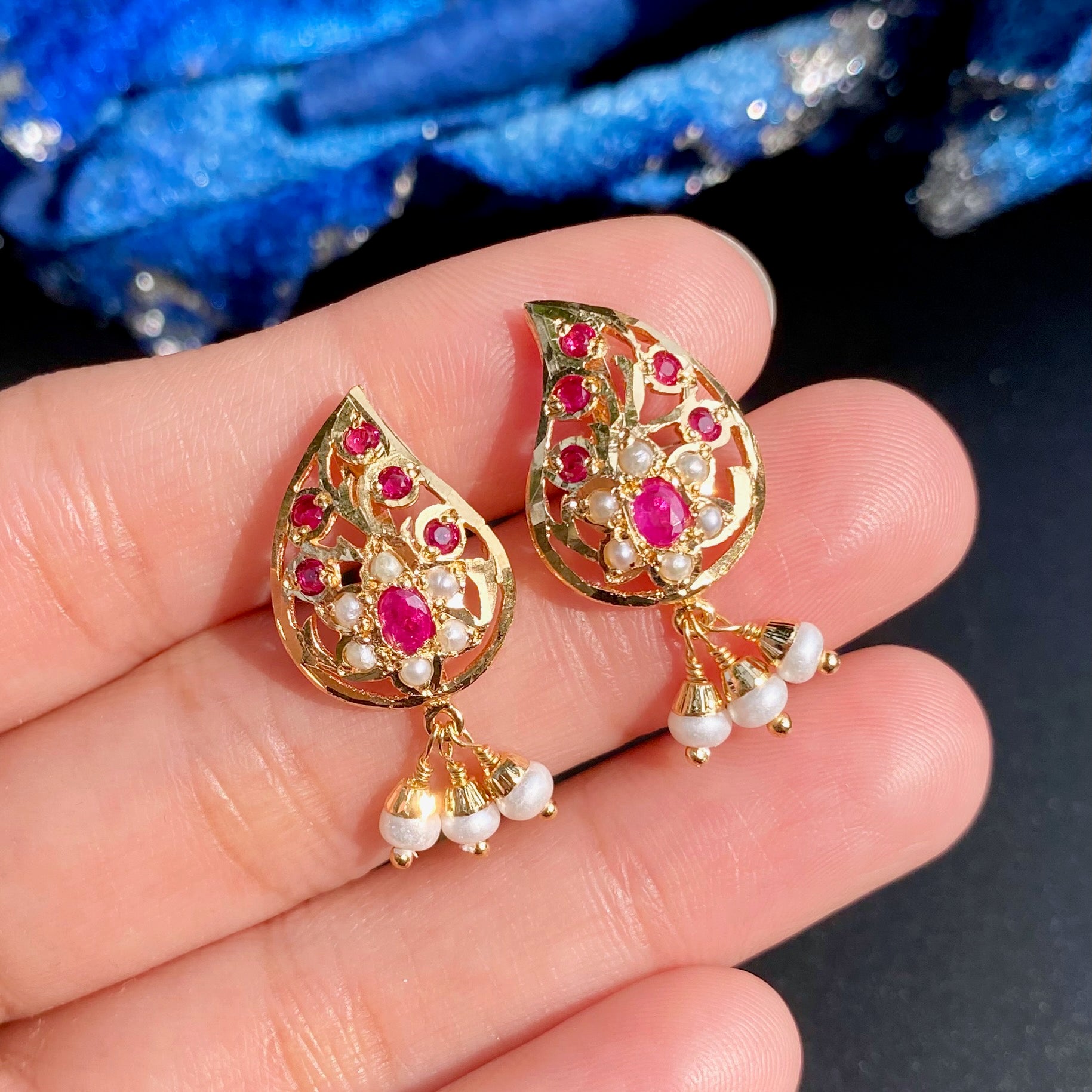 Ruby Pearl Jadau Studs | Gold Plated on Mixed Metal Base BER 107