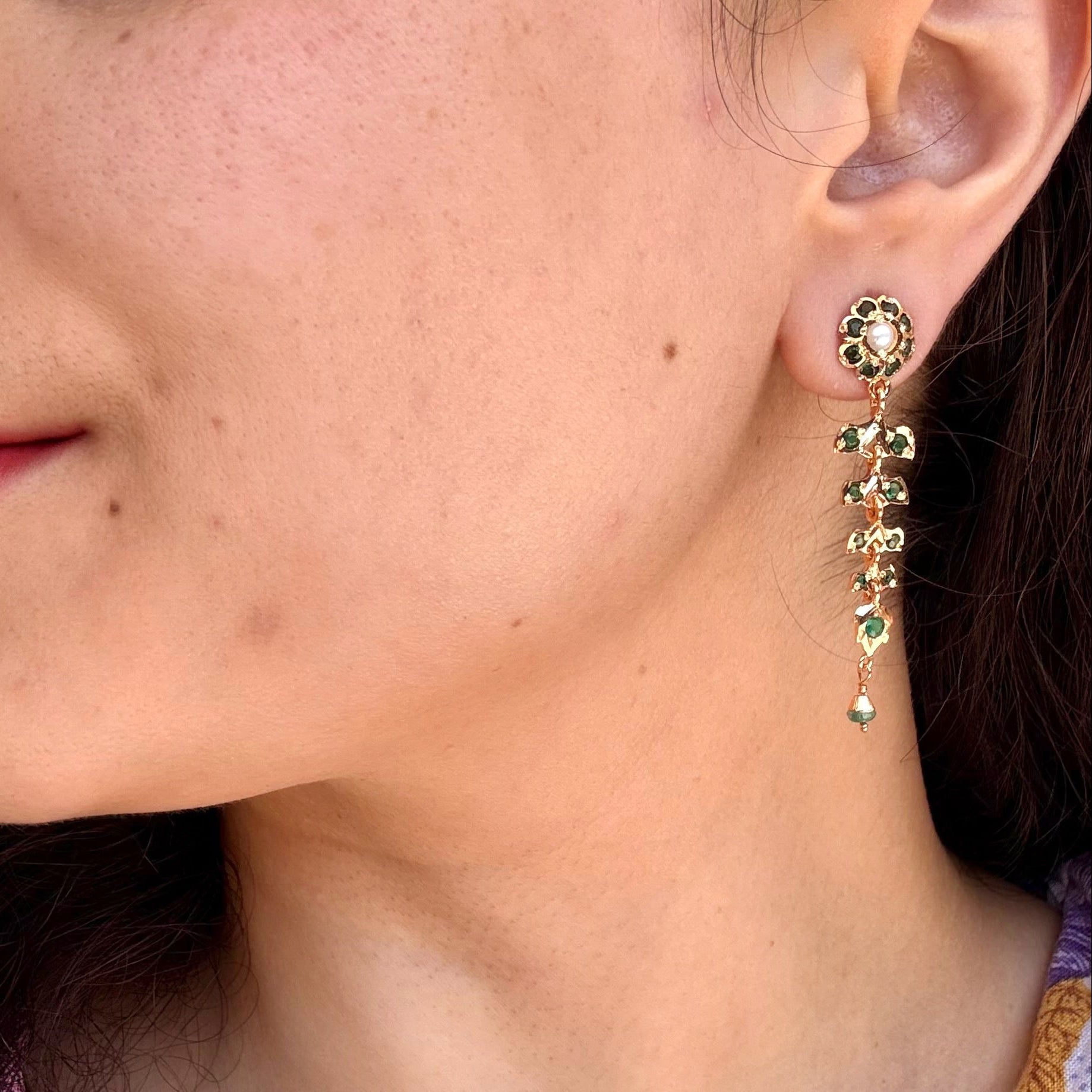 Delicate Emerald-Green Danglers | Gold Plated on Silver ER 724