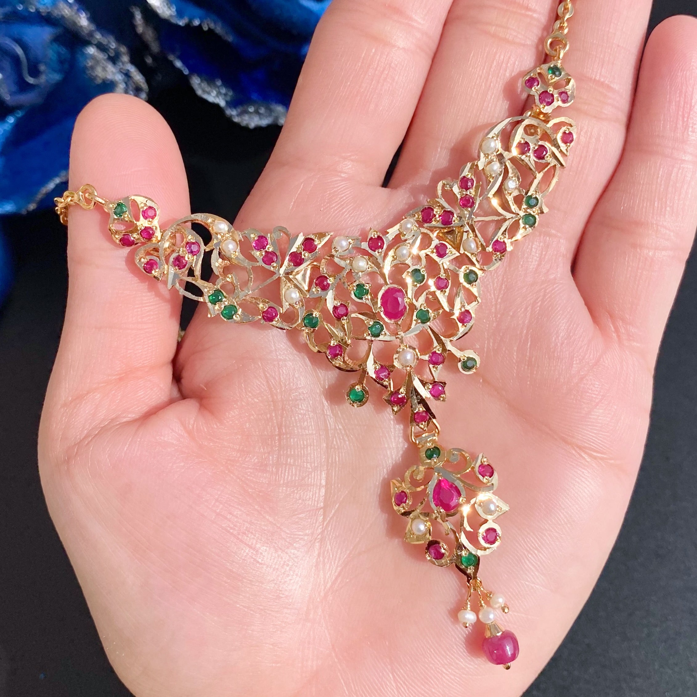 Antique Styled Jadau Chain Necklace Set | Gold Plated on 925 Silver  NS 443