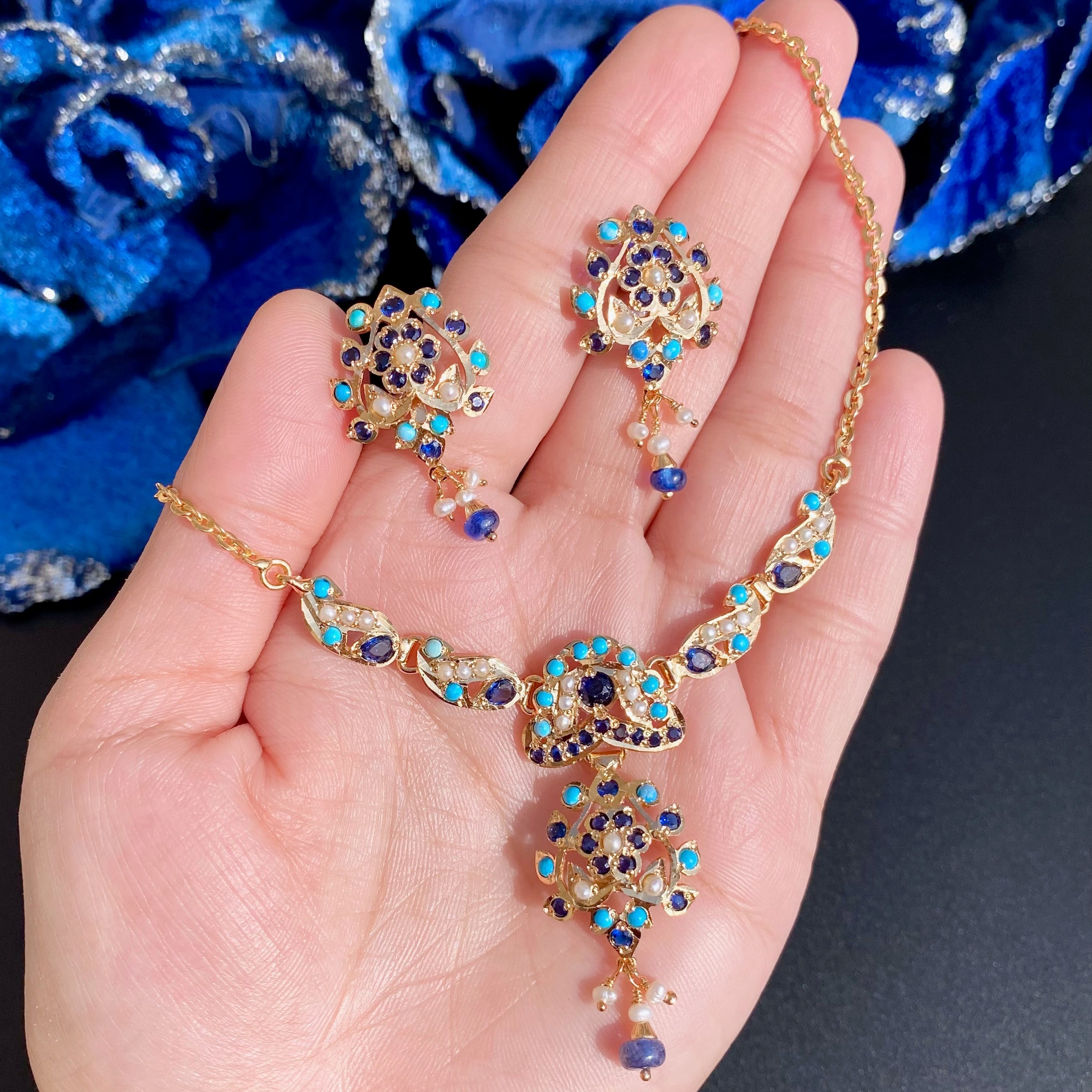 Delicate Jadau Chain Necklace Set | Gold Plated on Silver NS 444