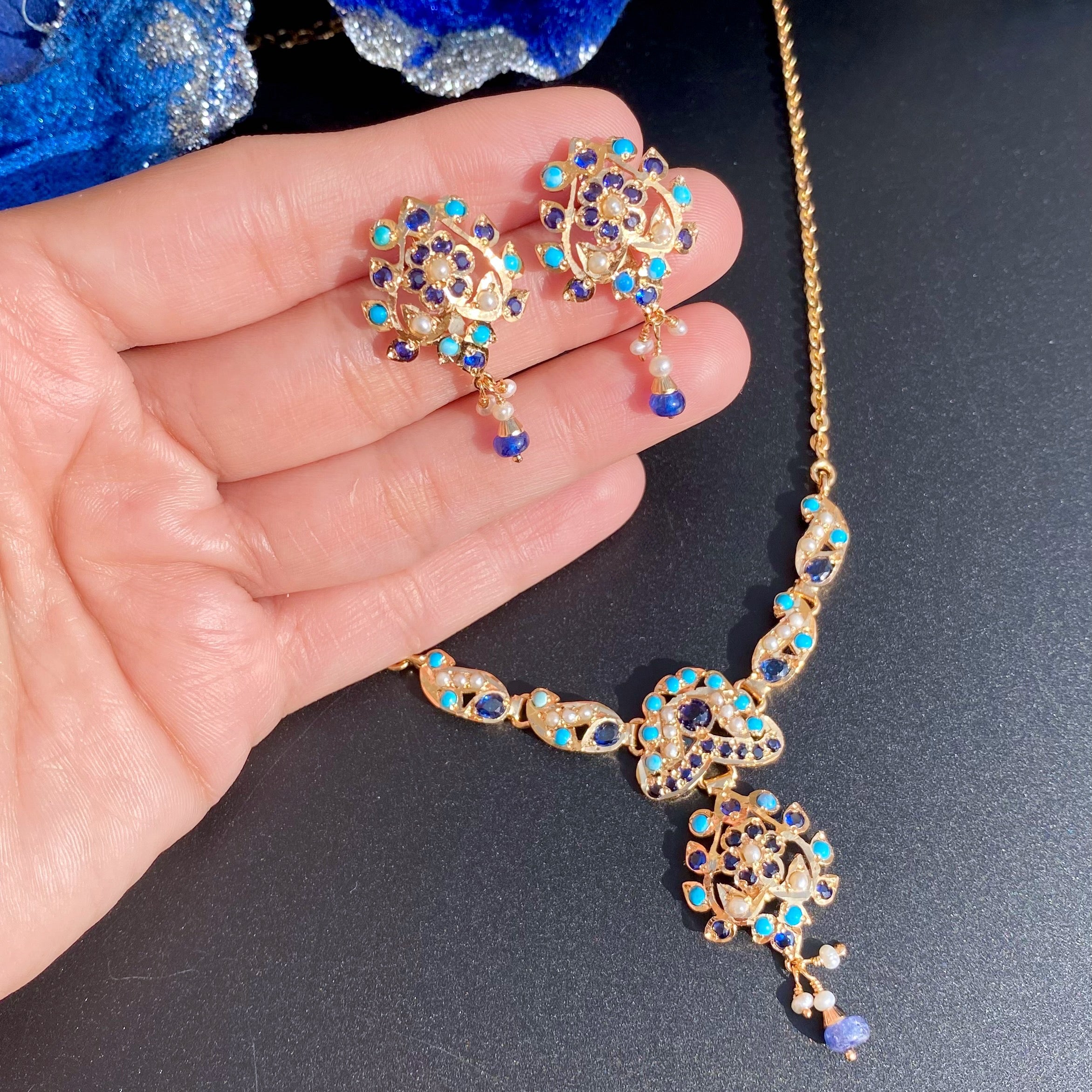 Delicate Jadau Chain Necklace Set | Gold Plated on Silver NS 444