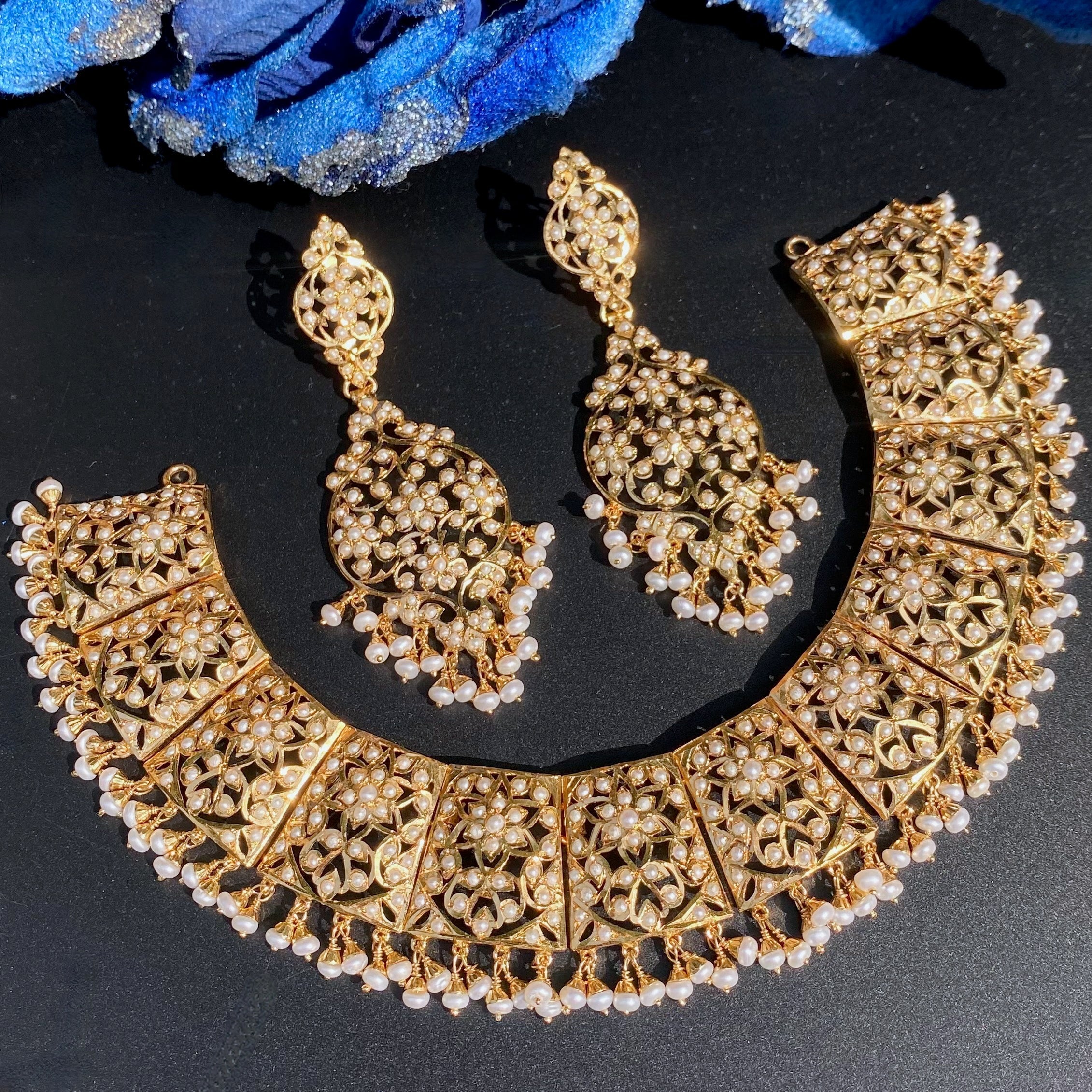 gold plated pearl necklace set