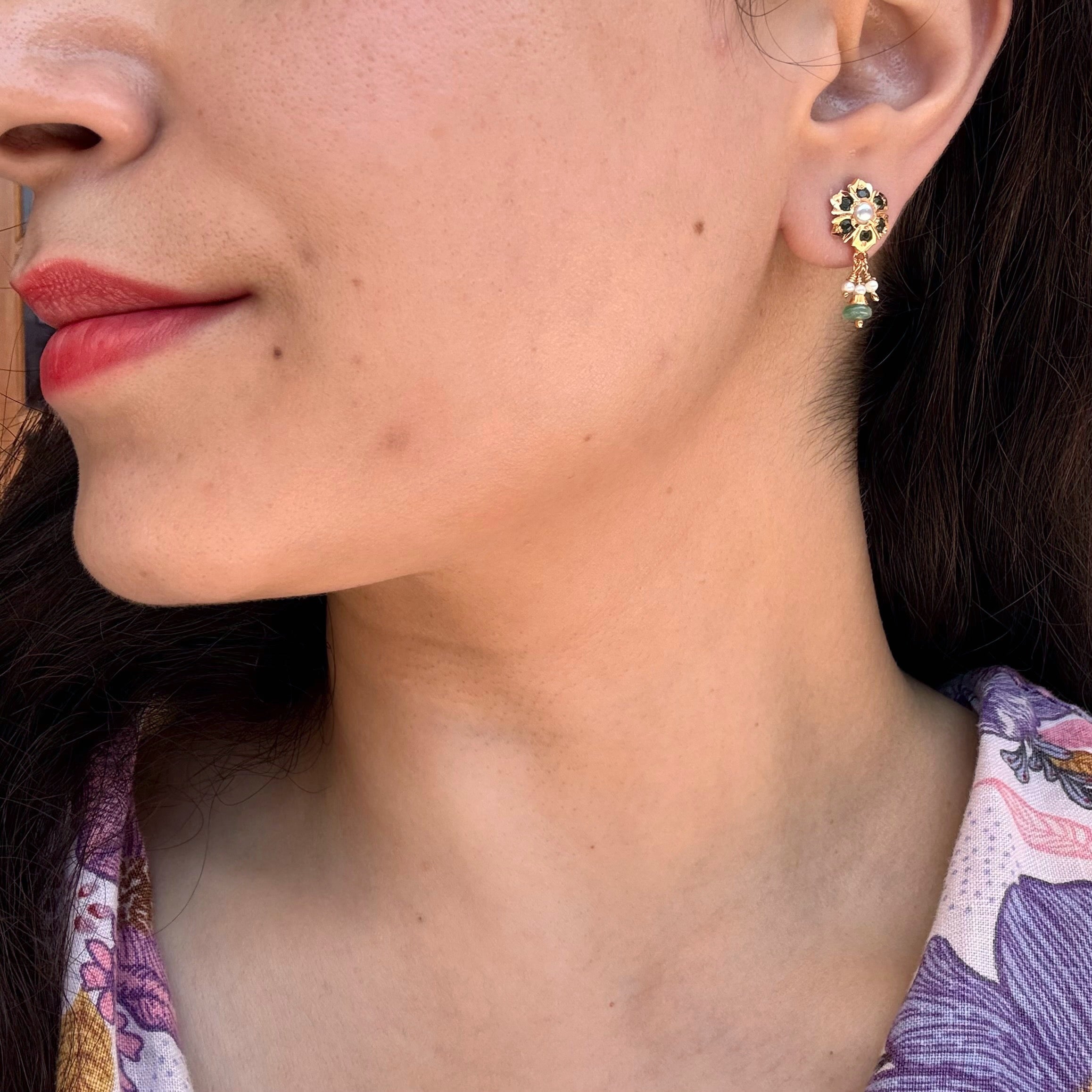 Emerald Pearl Jadau Studs | Gold plated on 925 Silver ER 737
