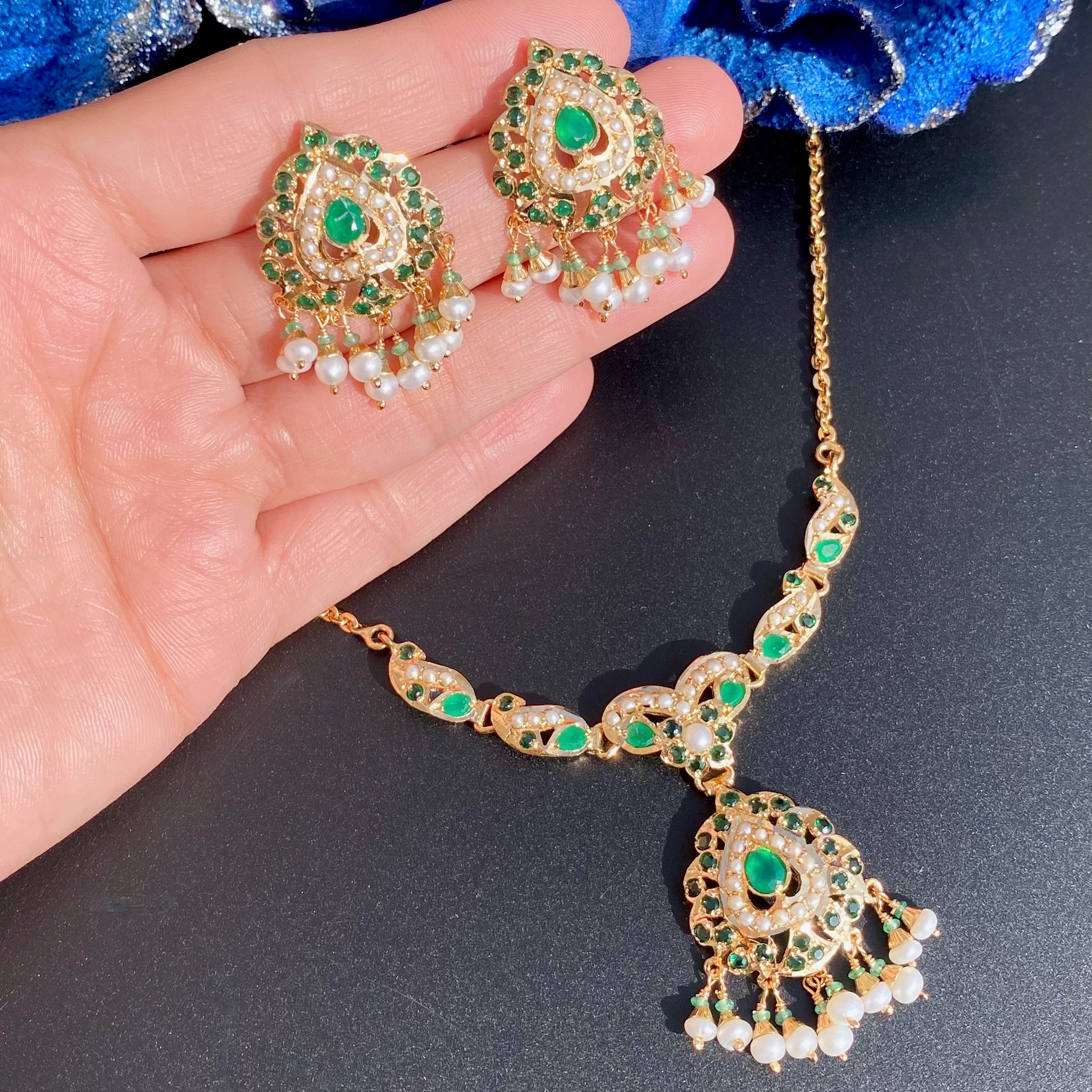 Cute Jadau Chain Necklace Set | Gold Plated on 925 Silver NS 445