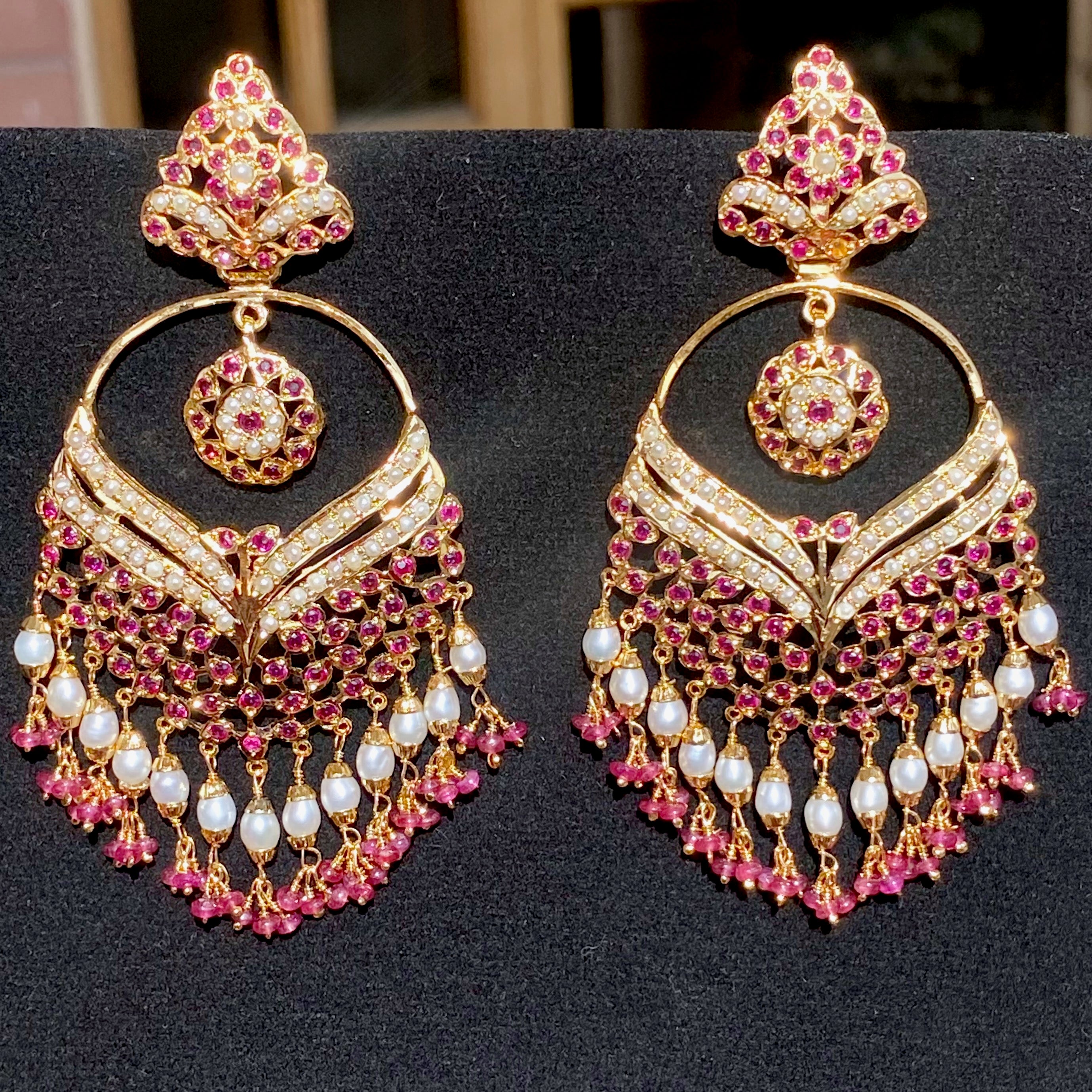 Ruby and Pearl Earrings | Traditional Chandbalis | Mughal Jewellery | ER 590