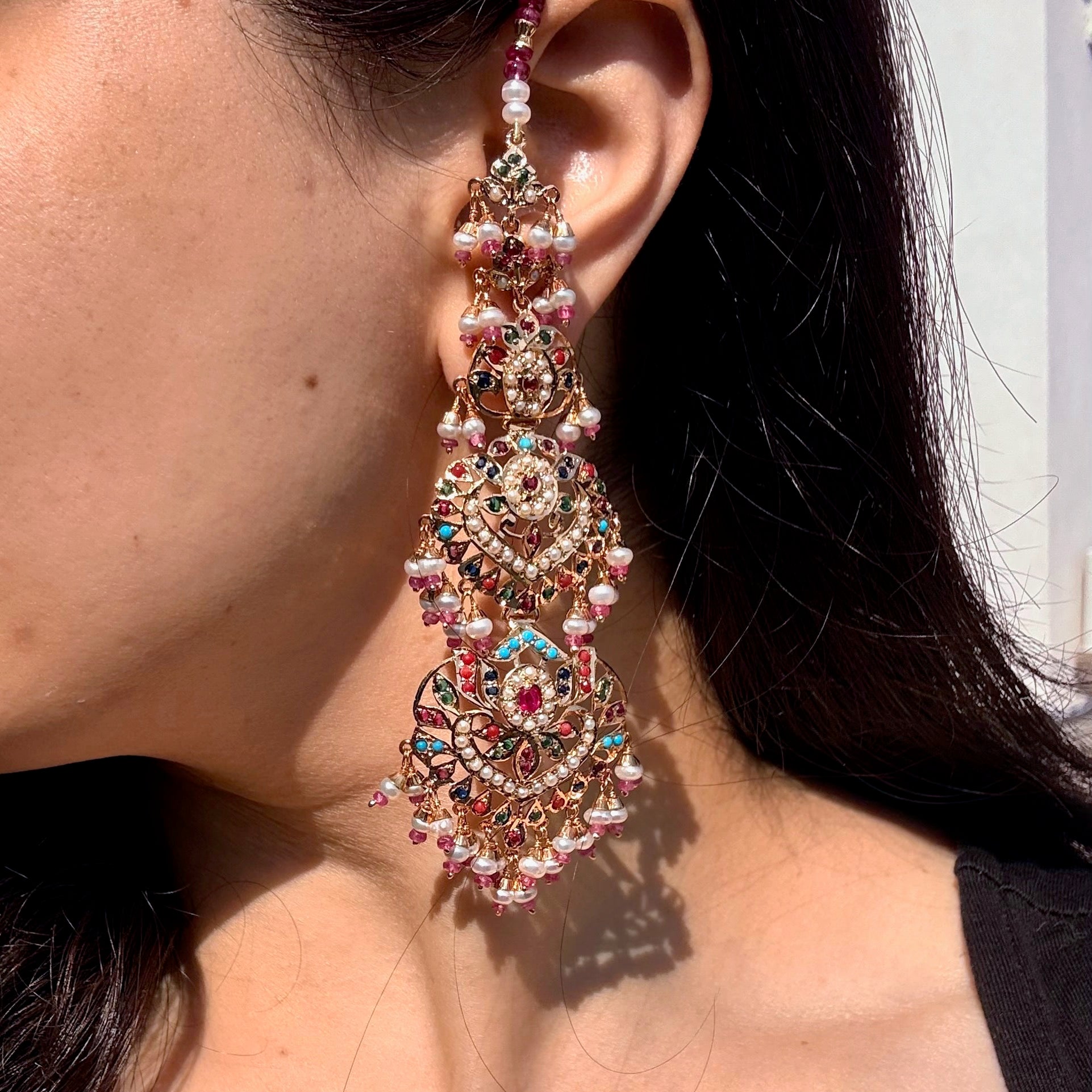 Grand Punjabi Jadau Navratna Earrings | Gold Plated on Silver ER 717