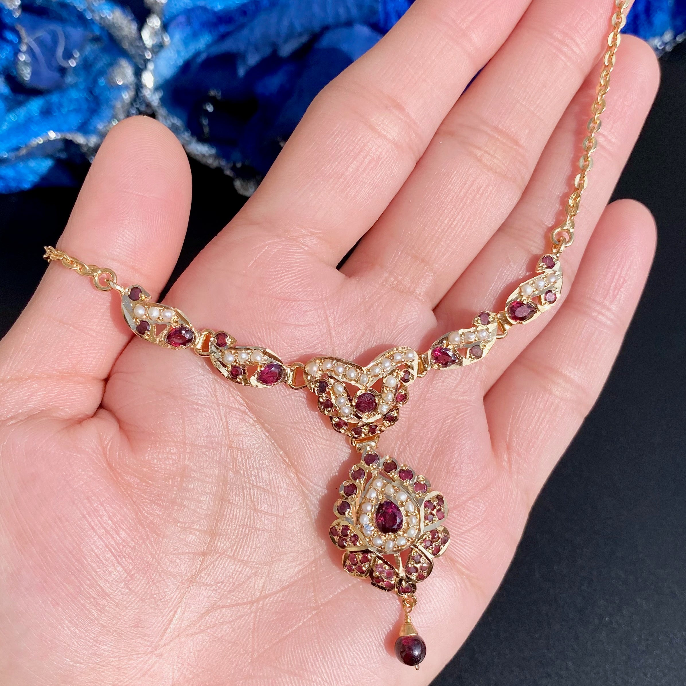 Cute Garnet Chain Necklace Set | Gold Plated on 925 Silver NS 442