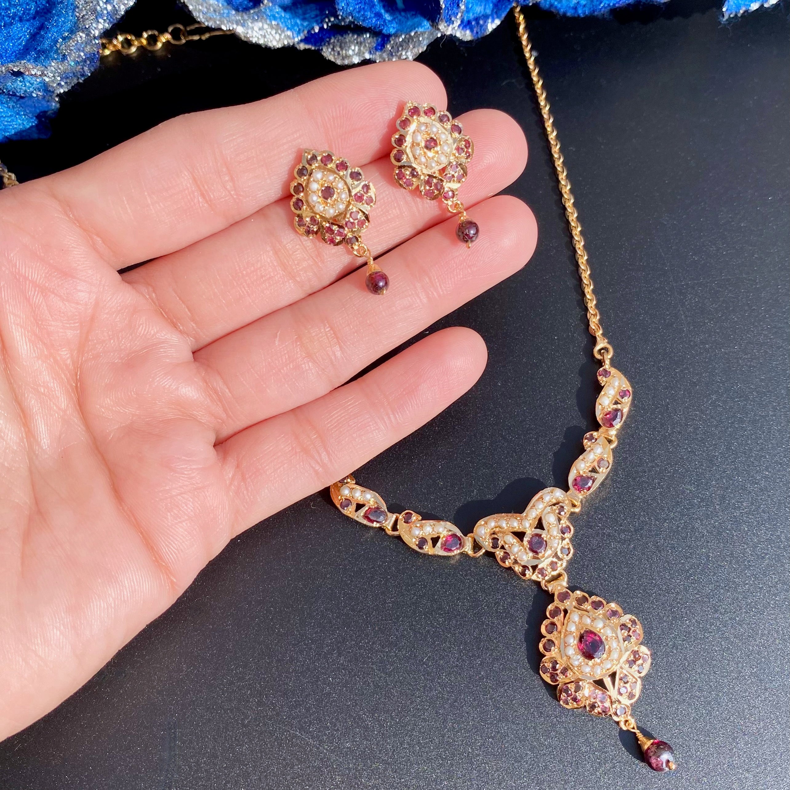 Cute Garnet Chain Necklace Set | Gold Plated on 925 Silver NS 442