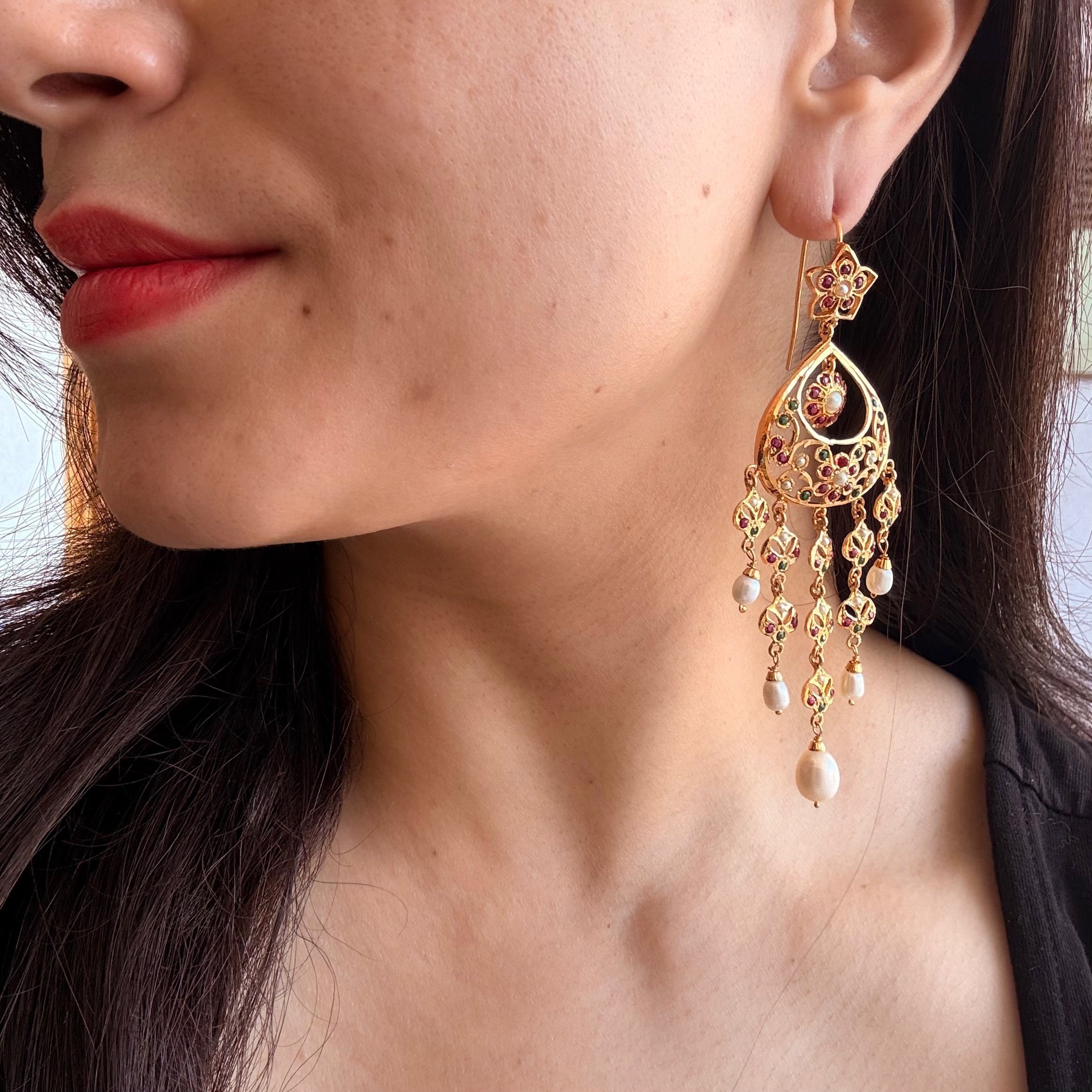 Middle Eastern Style Dangler in Jadau | Gold Plated on 925 Silver ER 695