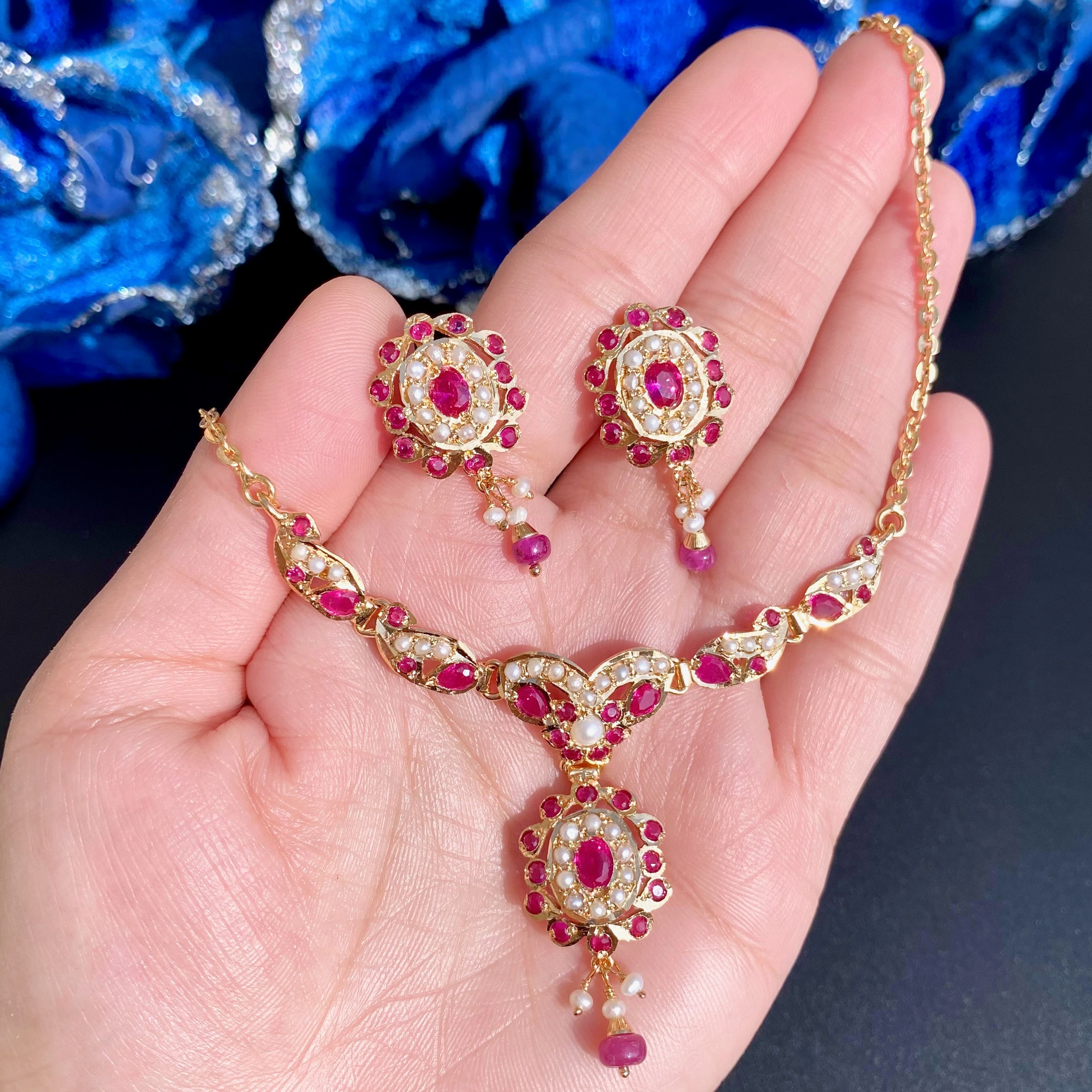 Dainty Jadau Chain Necklace Set | Gold Plated on 925 Silver NS 446