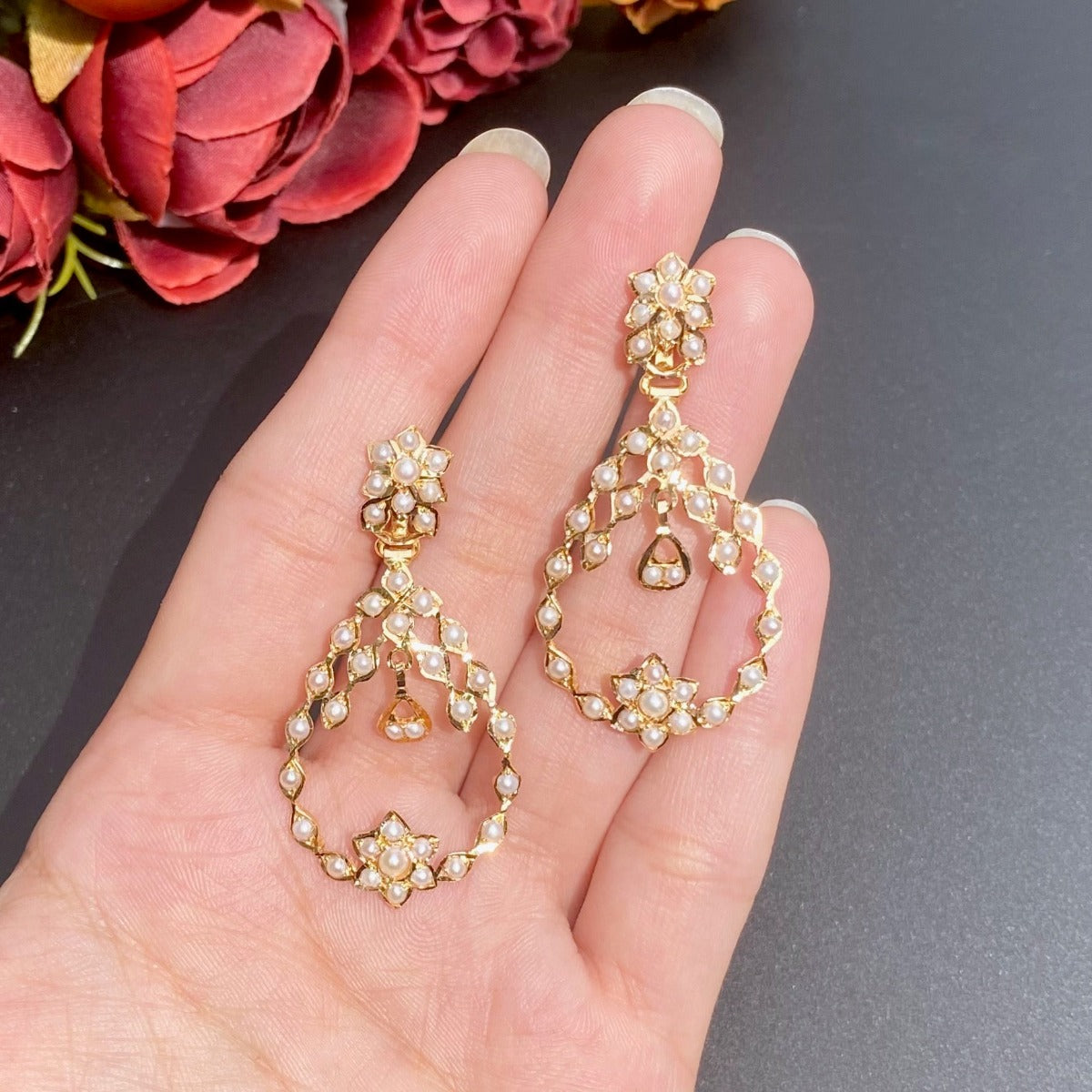 gold earrings in pearls latest design