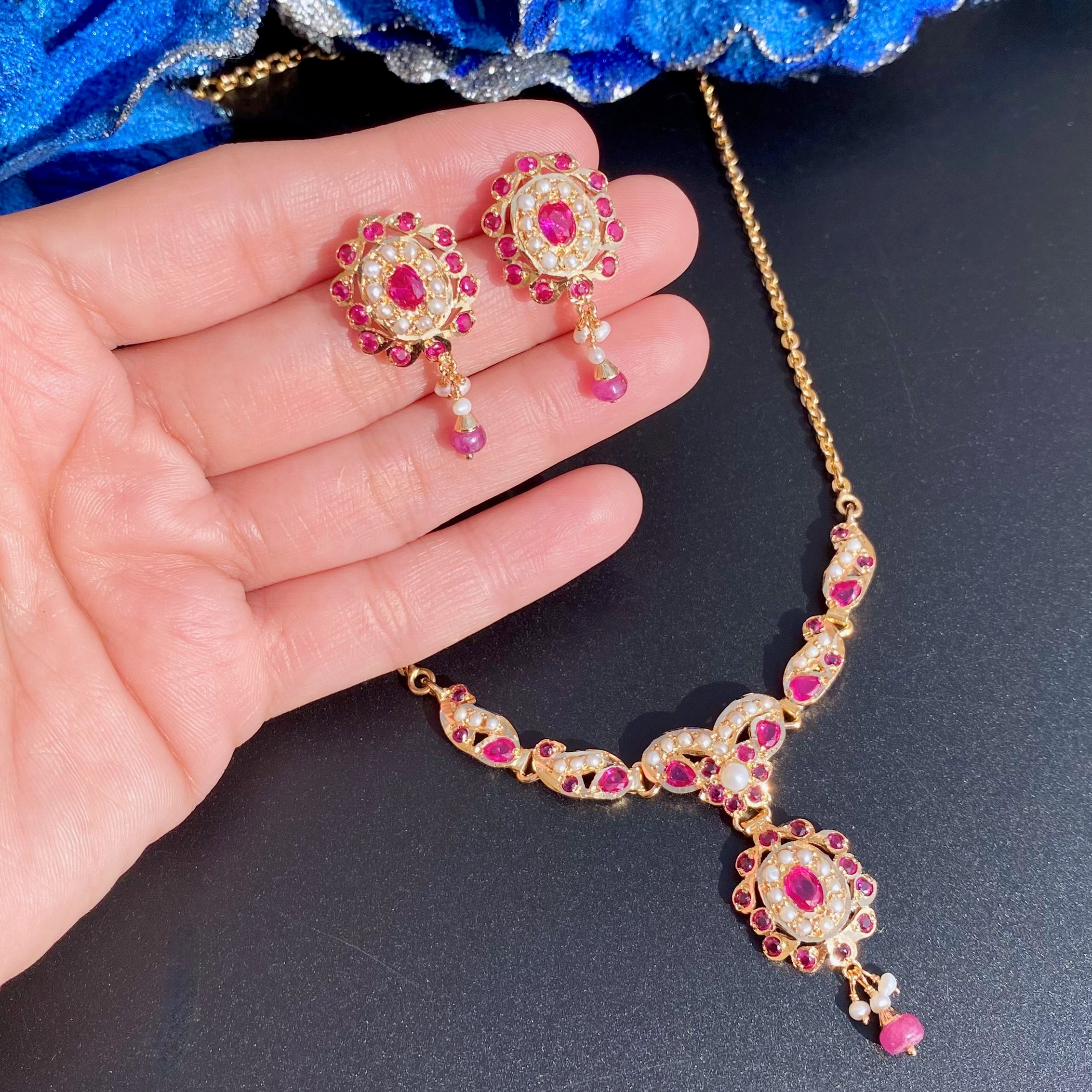 Dainty Jadau Chain Necklace Set | Gold Plated on 925 Silver NS 446