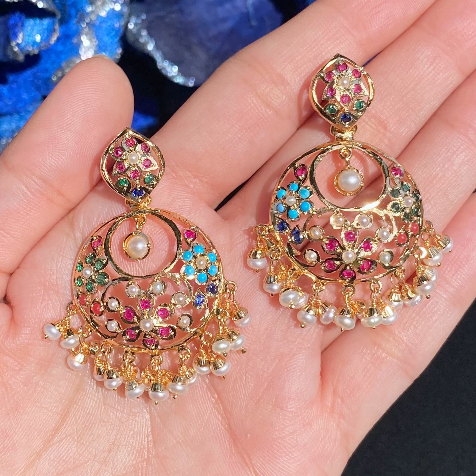 Sleek Navratna Guluband Necklace with Chandbali Earrings  | NS 490