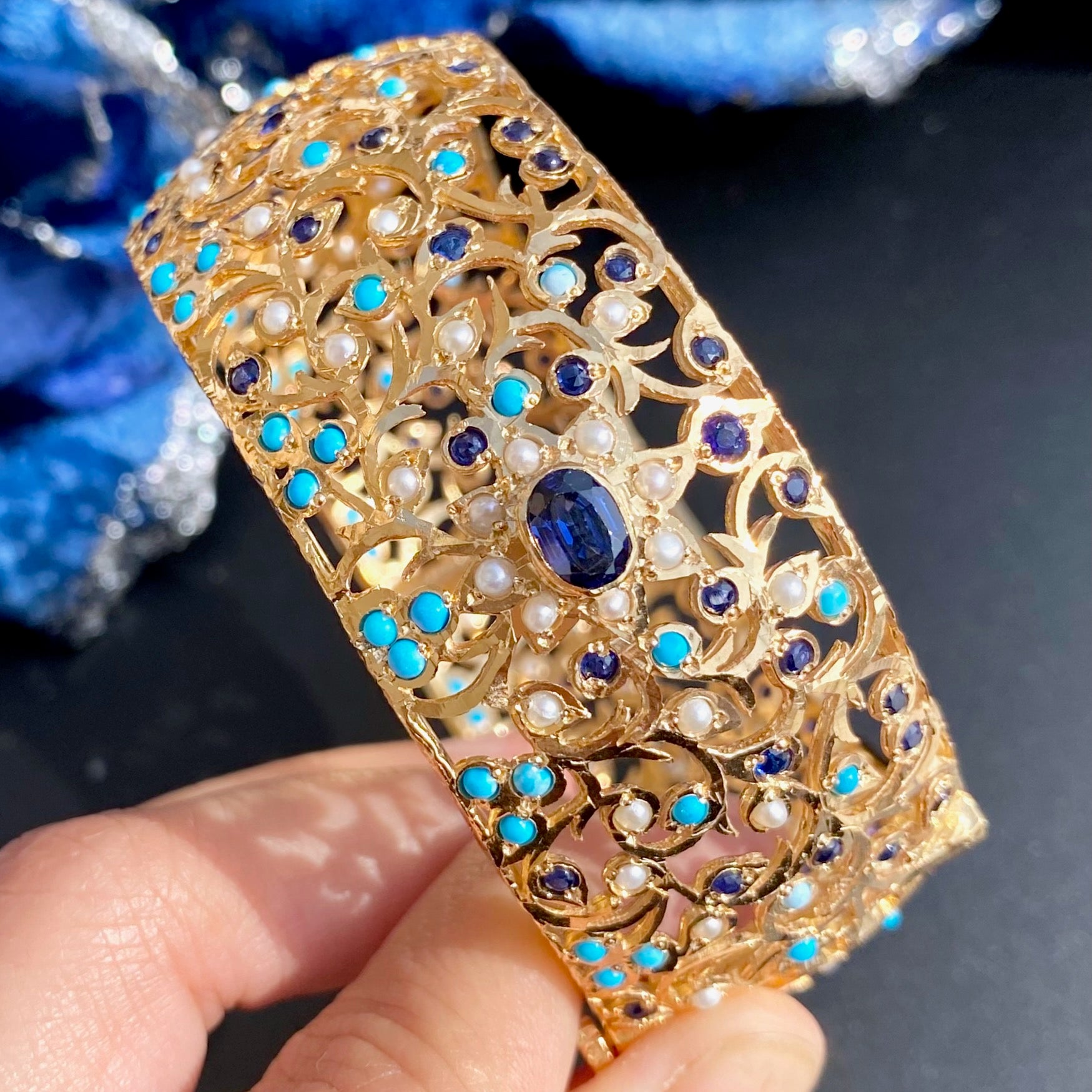 Broad Jadau Kada in Unique Stone Color Combination | 925 Silver BG 164