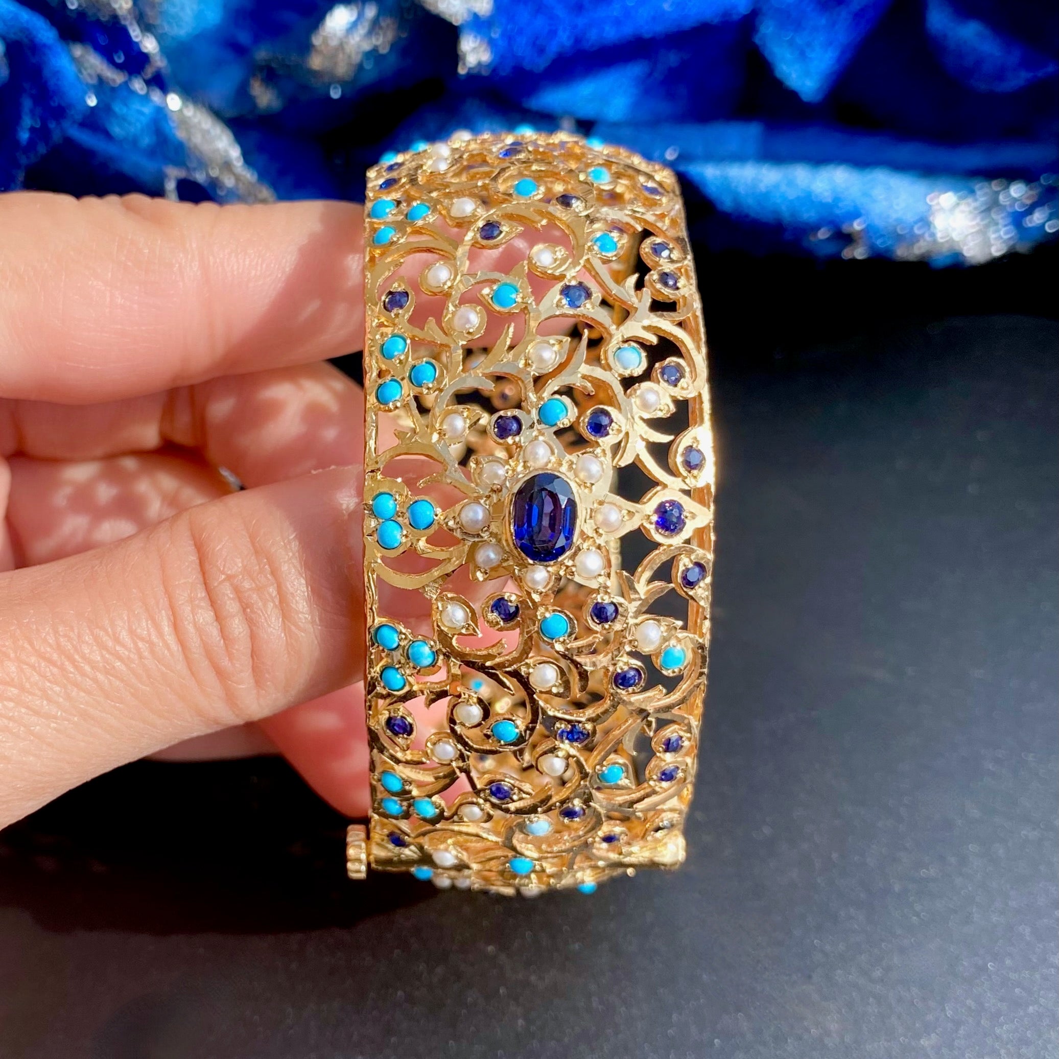 Broad Jadau Kada in Unique Stone Color Combination | 925 Silver BG 164