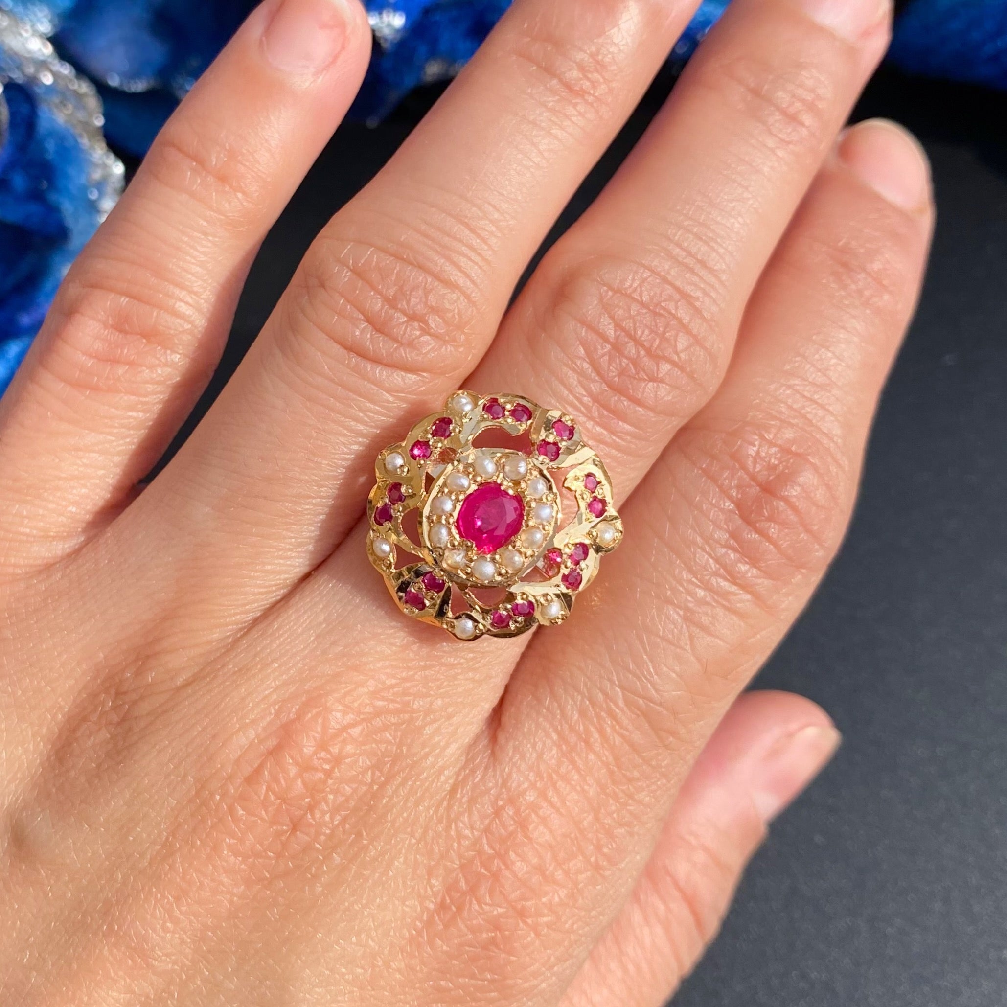 Oval Women's Ring on Silver Base | Jadau Jewelry Online LR 112