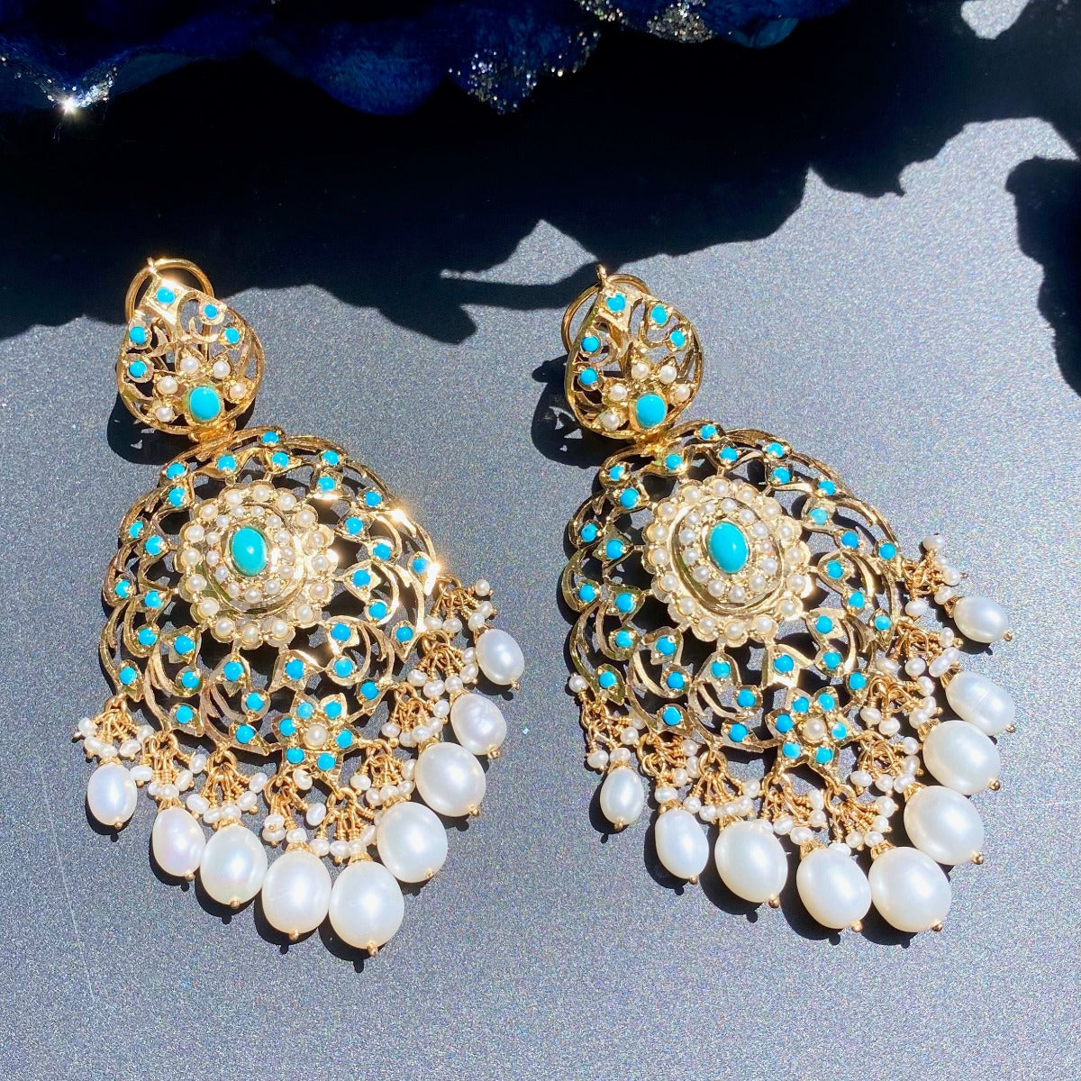Statement Turquoise Earrings | Vintage Design | Gold Plated on Silver ER 483A