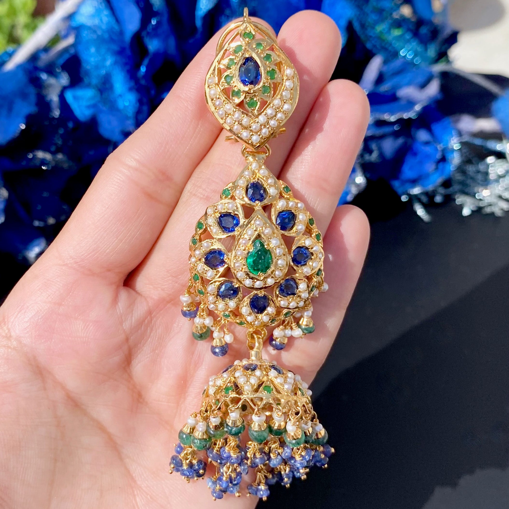 Sapphire Emerald Jhumka Earrings ER 553