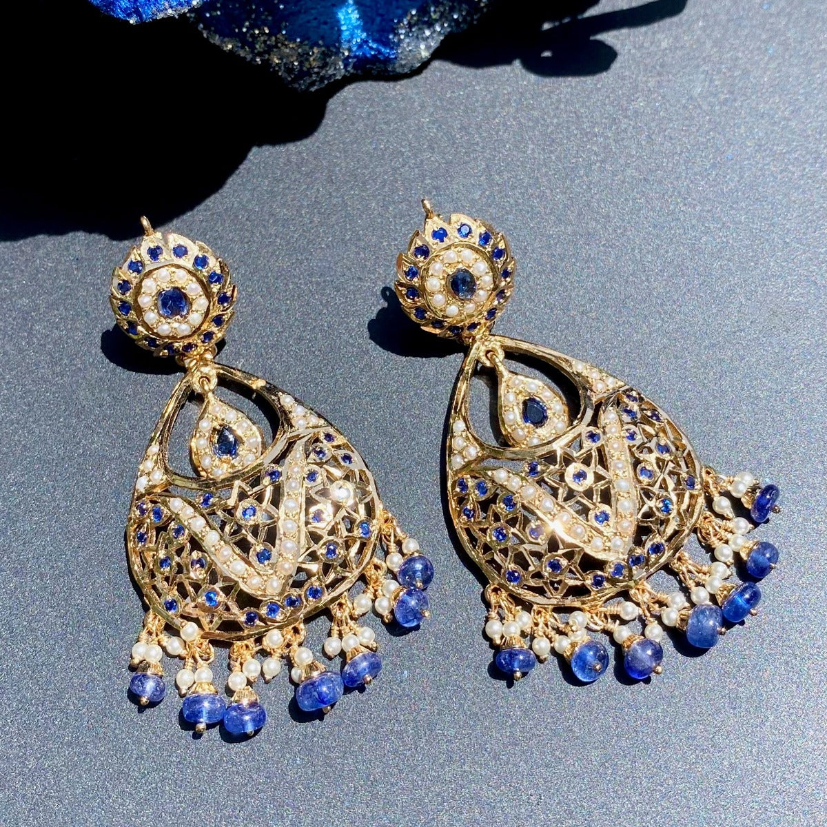 Sapphire  Diamond Cluster  Pearl Drop Earrings  Mark Parkhouse Antiques   Jewellery