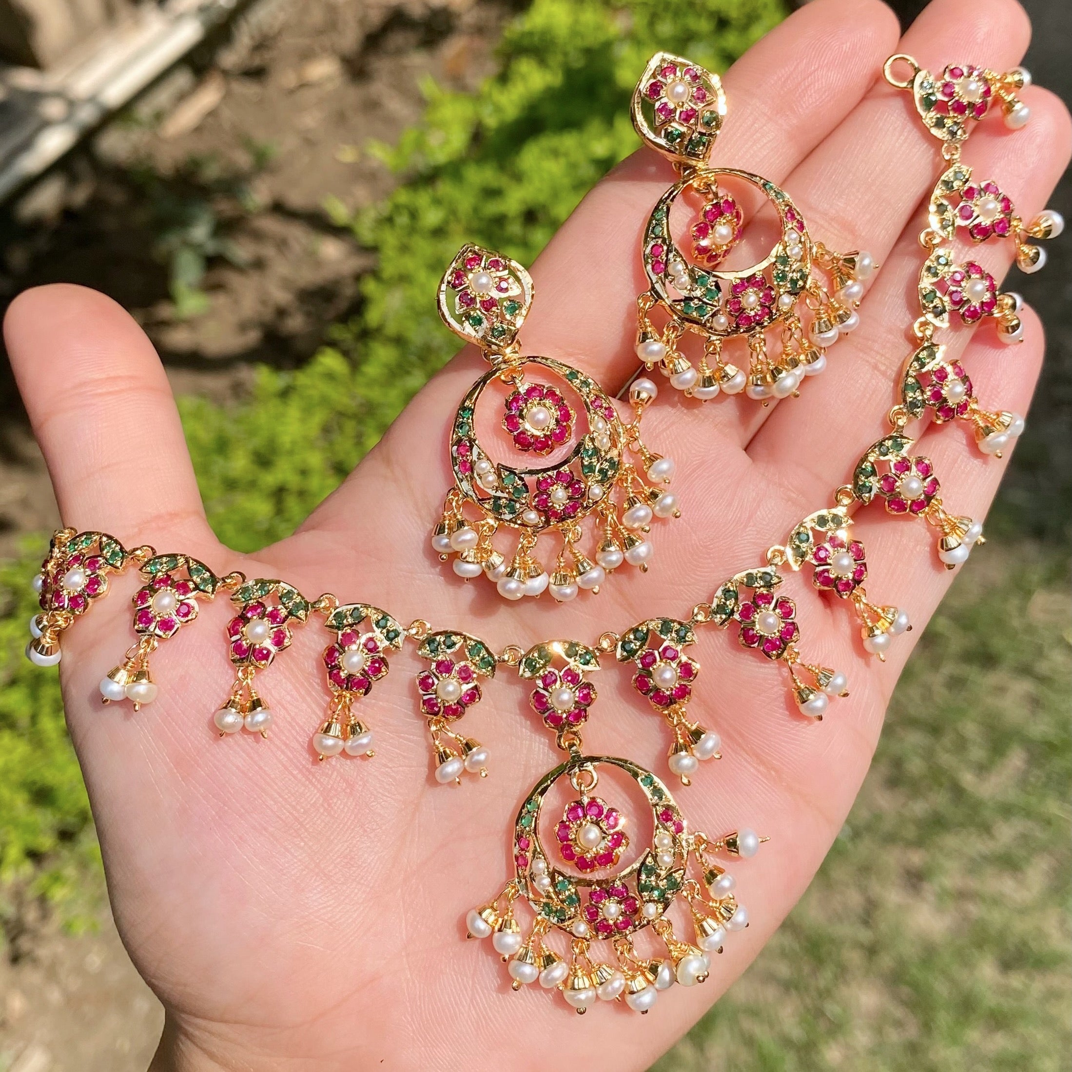 hyderabadi ruby emerald necklace set