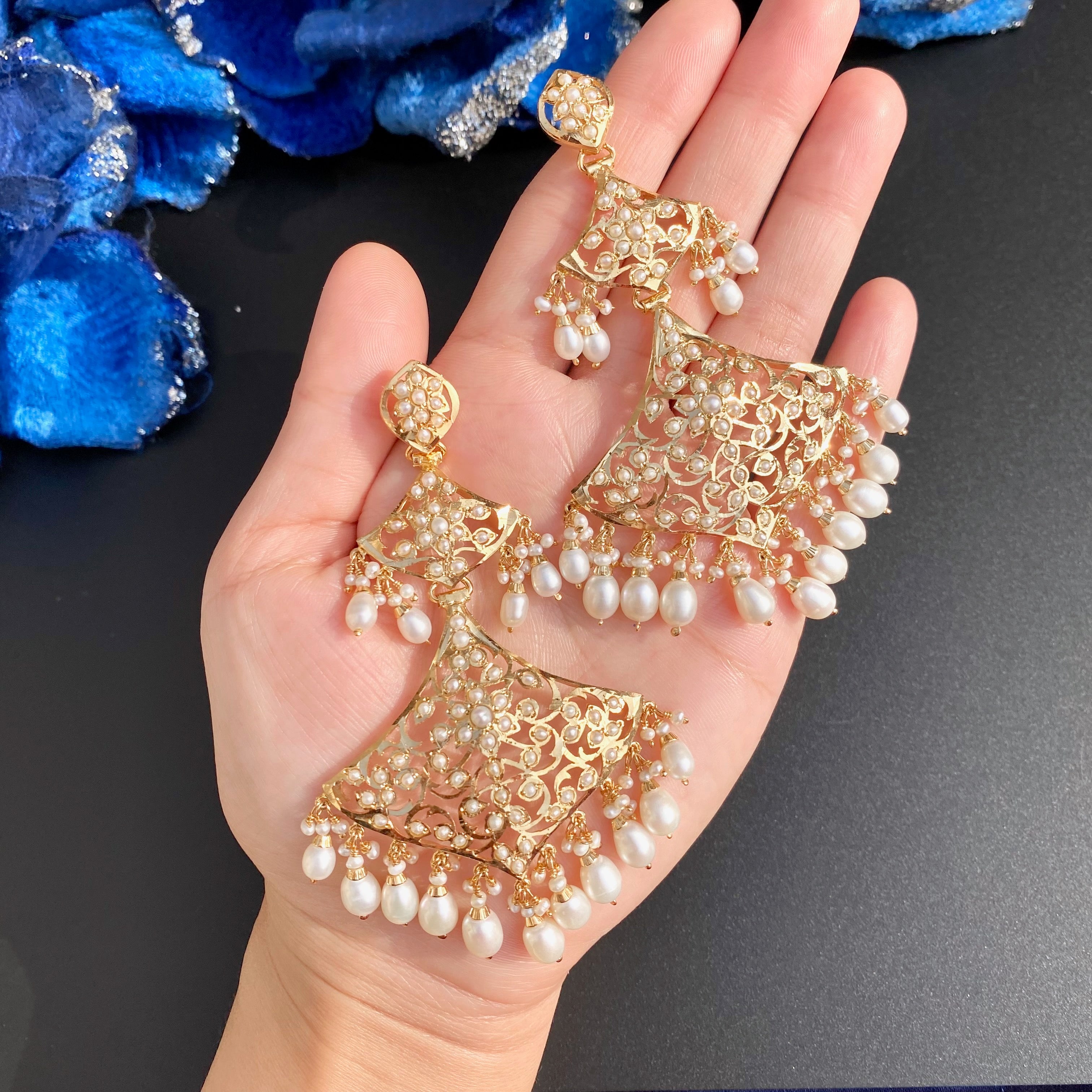 Statement Pearl Danglers | Real Gold Like Finish on Sterling Silver | Real Freshwater Pearls ER 638