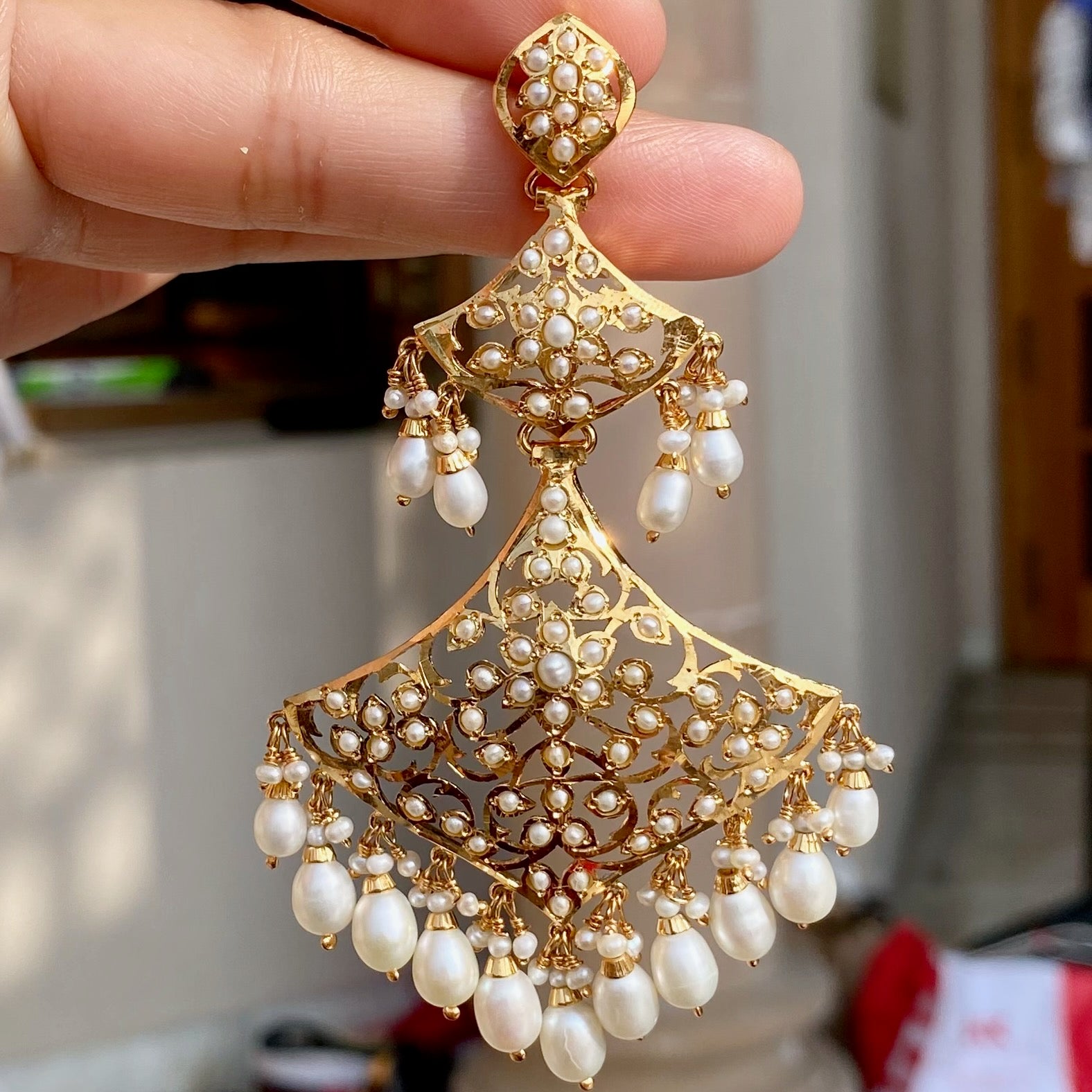 Statement Pearl Danglers | Real Gold Like Finish on Sterling Silver | Real Freshwater Pearls ER 638